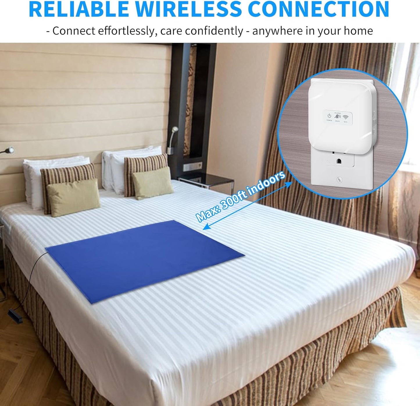 Briidea Wi-Fi Bed Alarm & Fall Prevention System for Elderly, Wireless 20''×28'' Bed Pad with Instant App Alerts, 300ft Coverage, Ideal for Home Care