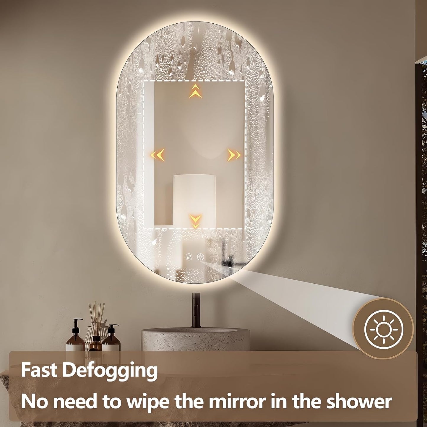 40" x 24" Oval LED Mirror for Bathroom, Backlit Vanity Mirror with Lights, Frameless Smart Wall Mirror, 3 Colors Stepless Dimmable, Anti-Fog, Shatterproof, Memory, CRI95+(Horizontal/Vertical)