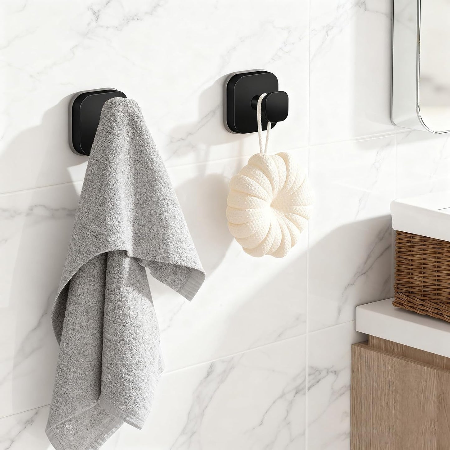 Shower Hooks for Inside Shower,Reusable Suction Cup Hooks for Glass Window,Mirror,Removable Towel Hooks for Bathroom,2 Pack(Black)