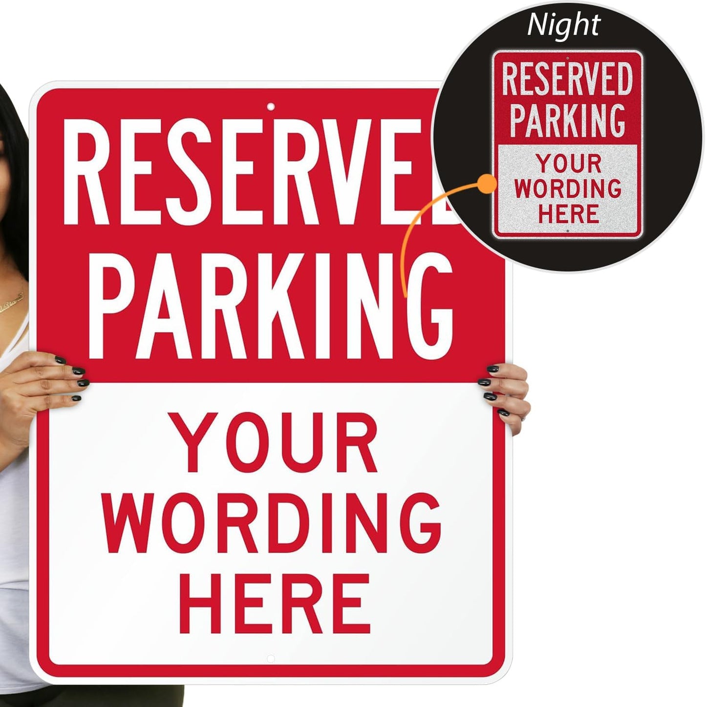 SmartSign 30 x 24 inch Custom “Reserved Parking” Metal Sign - Add Text, 80 mil Aluminum, 3M Laminated Engineer Grade Reflective Material, Red and White, Made in USA