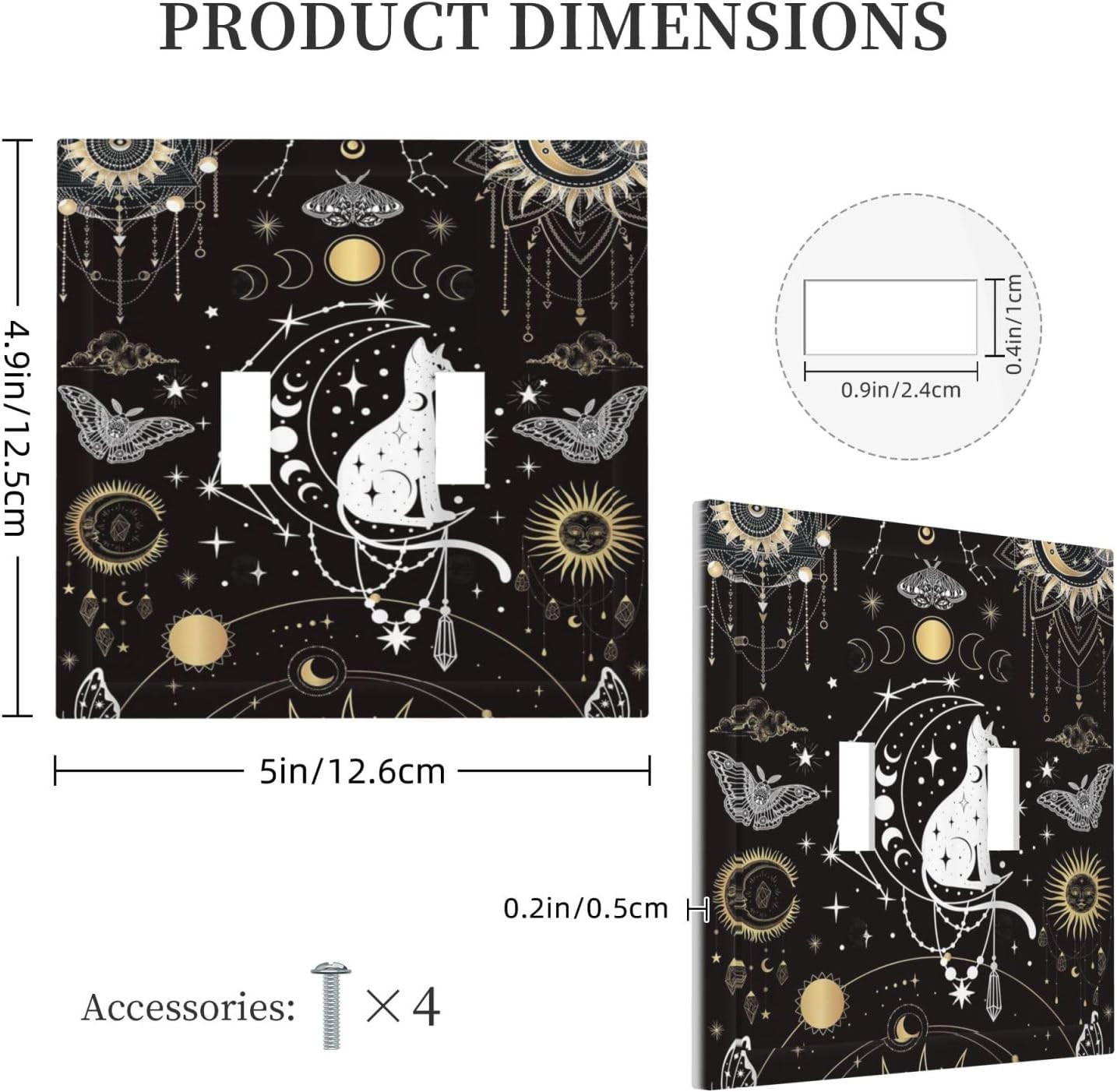 White Cat Tarot Moon Phases Moth Celestial Gothic Decorative Switch Plates 2 Gang Double Toggle Outlet Light Switch Cover Wall Plate Electrical Faceplate for Kids Room Bedroom Decor