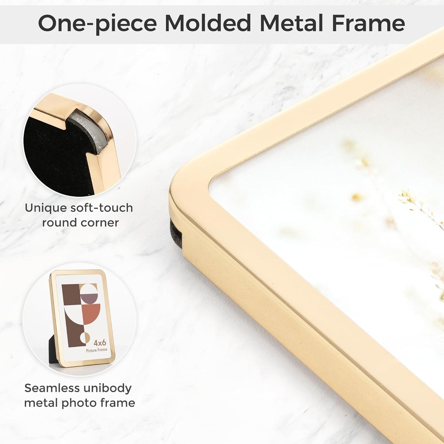 Axeman 8x10 Picture Frame-Metal Rounded Corner Frame 8x10, 8''x10''Photo Frame with Tempered Glass,Tabletop and Wall Display, One-Piece 8 By 10 Metal Picture Frame for images, Gold
