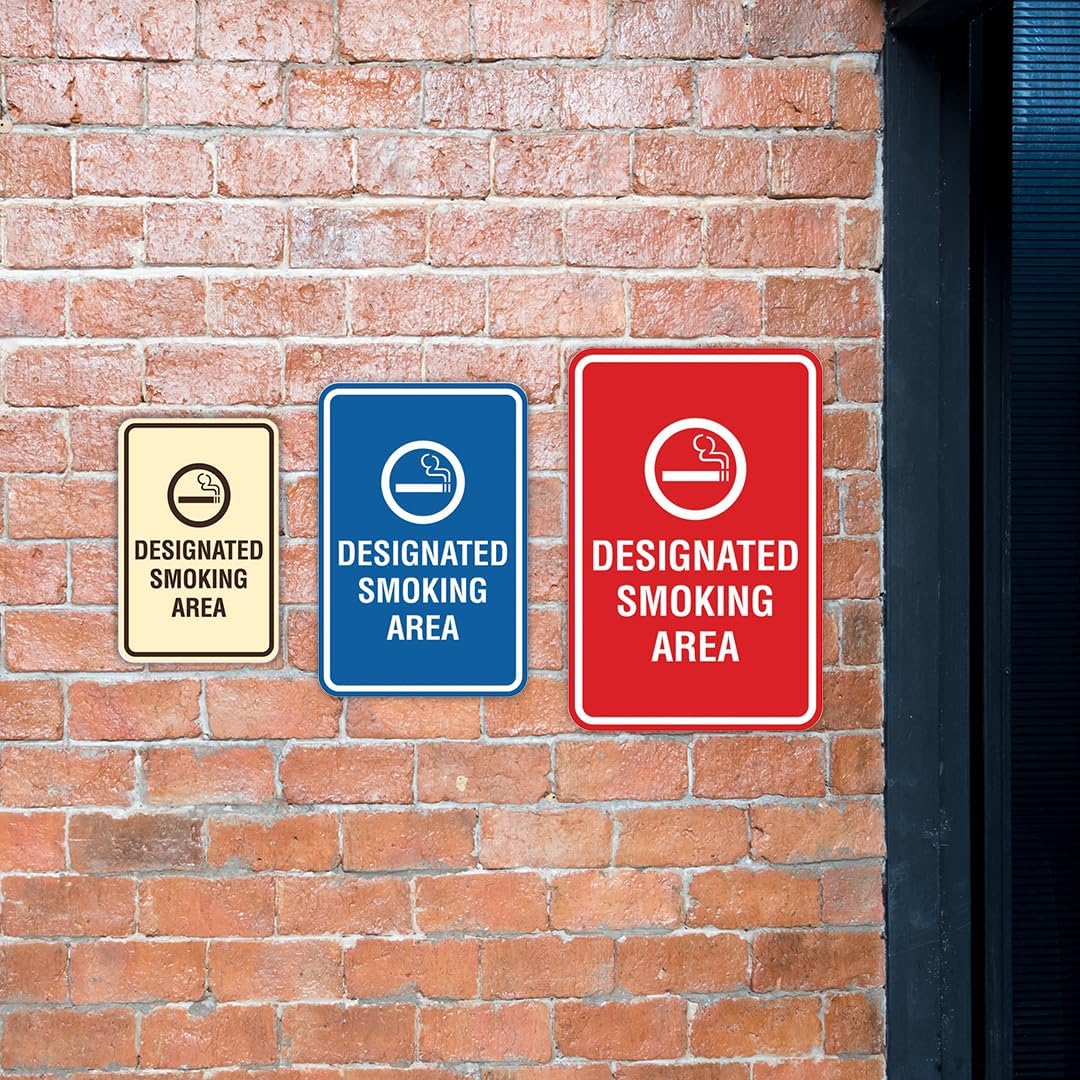 Signs ByLITA Portrait Round Designated Smoking Area Sign with Adhesive Tape, Mounts On Any Surface, Weather Resistant, Indoor/Outdoor Use (Lt Gray) - Small 2 Pack