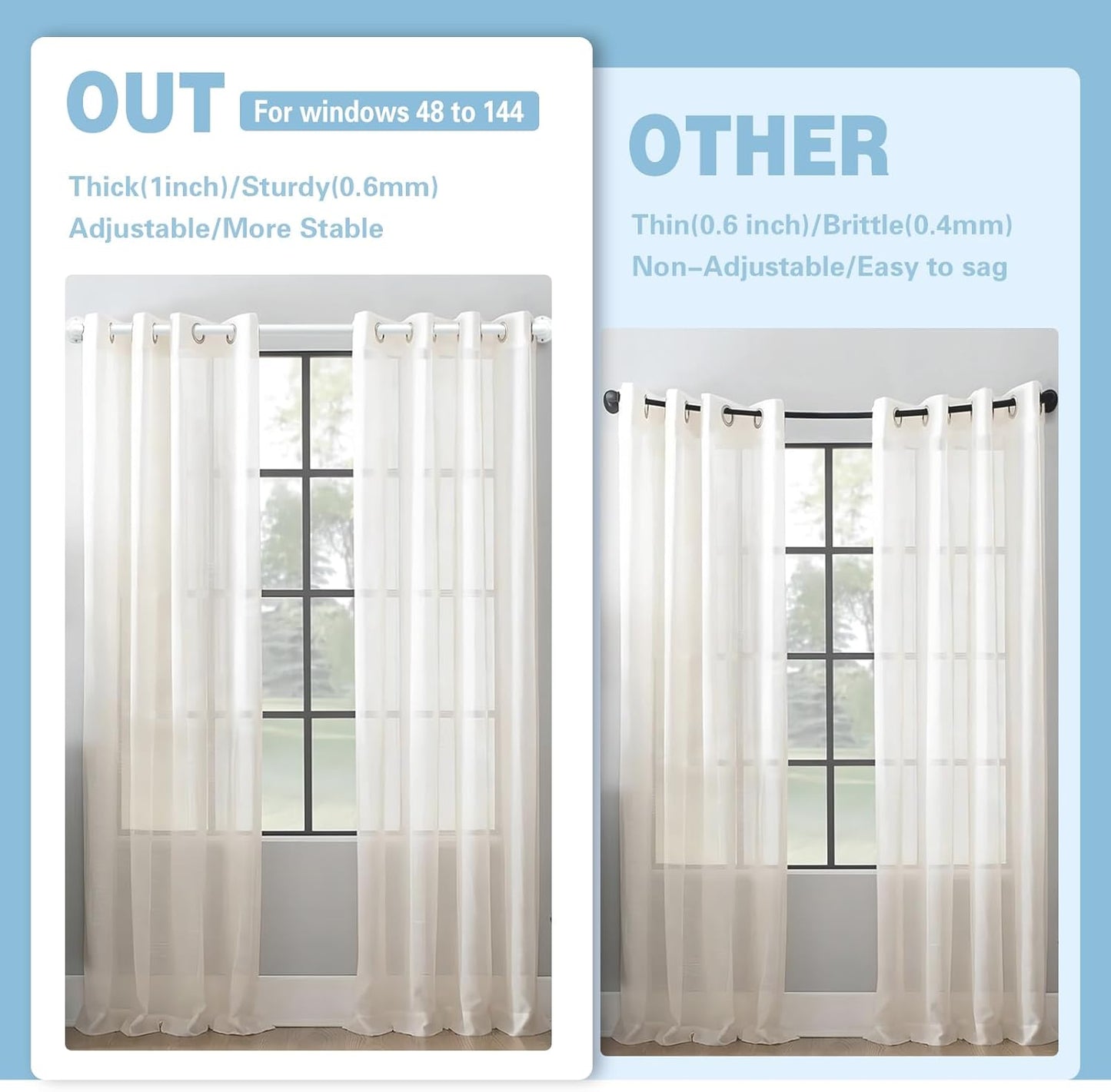 Curtain Rods for Windows 16 to 144 Inches Adjustable Blackout Wrap Around 1 Inch Diameter Curtain Rod,Ivory White