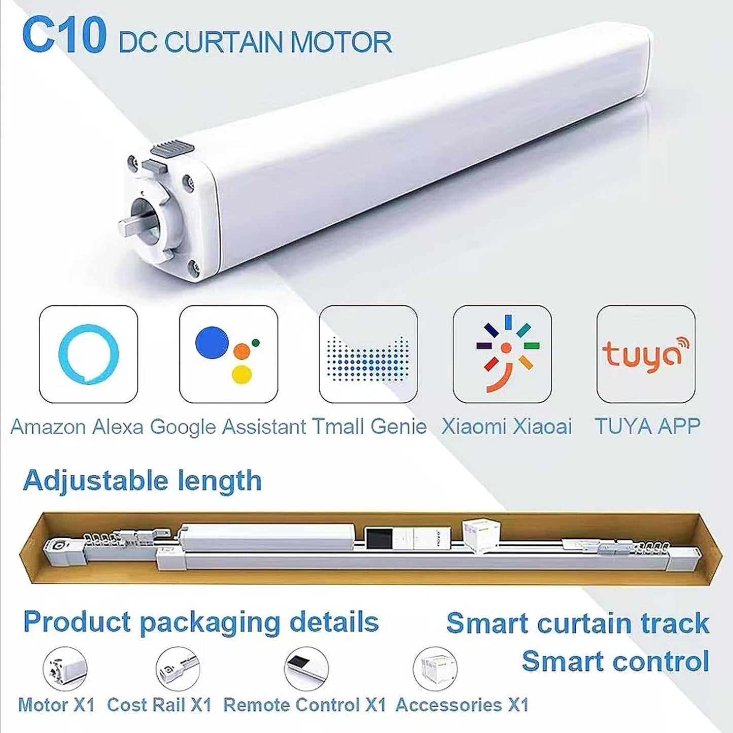 TIPIACE Hard-Wired Tuya Wifi Motorized Curtain Track to Remote Control Ceiling Mount Electric Retractable Curtain Rail Compatible with Alexa Google Home (L 36-59 inch)