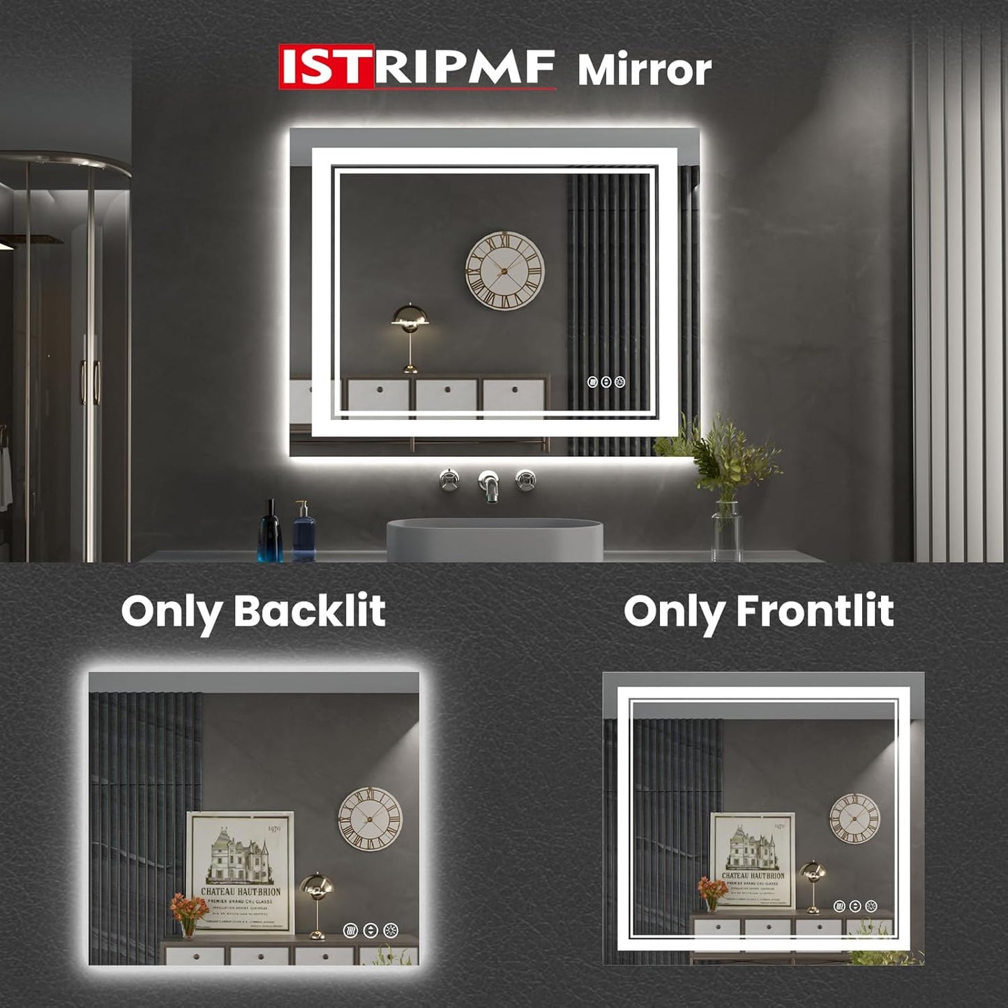 40 x 38 Inch LED Bathroom Mirror, Front Light and Backlit Anti-Fog Dimmable Memory Lighted Vanity Mirror, Shatterproof Wall-Mounted Led Mirror for Bathroom