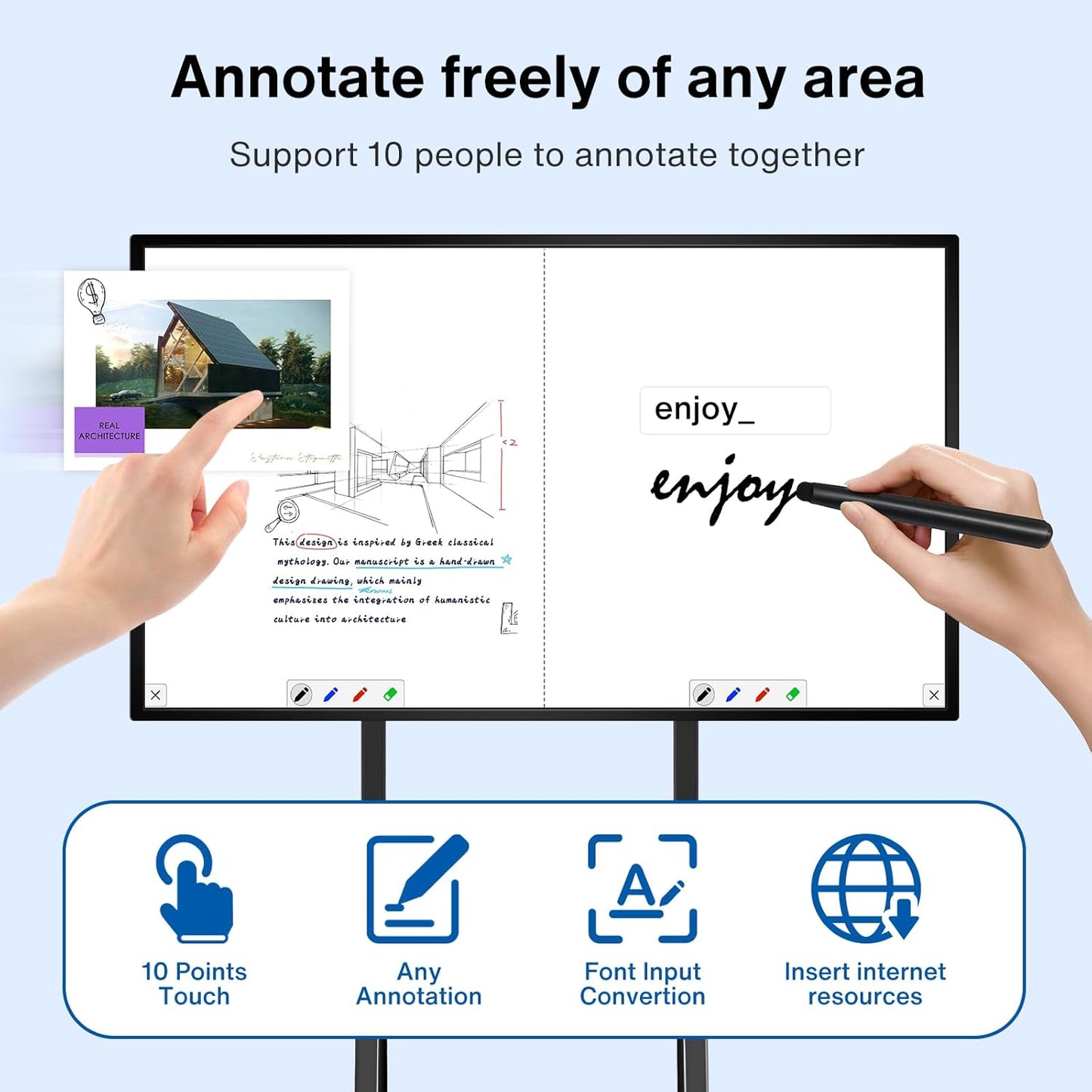 Smart Board, 49" Digital Whiteboard, Electronic Smartboard for Classroom Office Home, Screen Mirroring from Android and iOS for Live Streaming (Board Only)