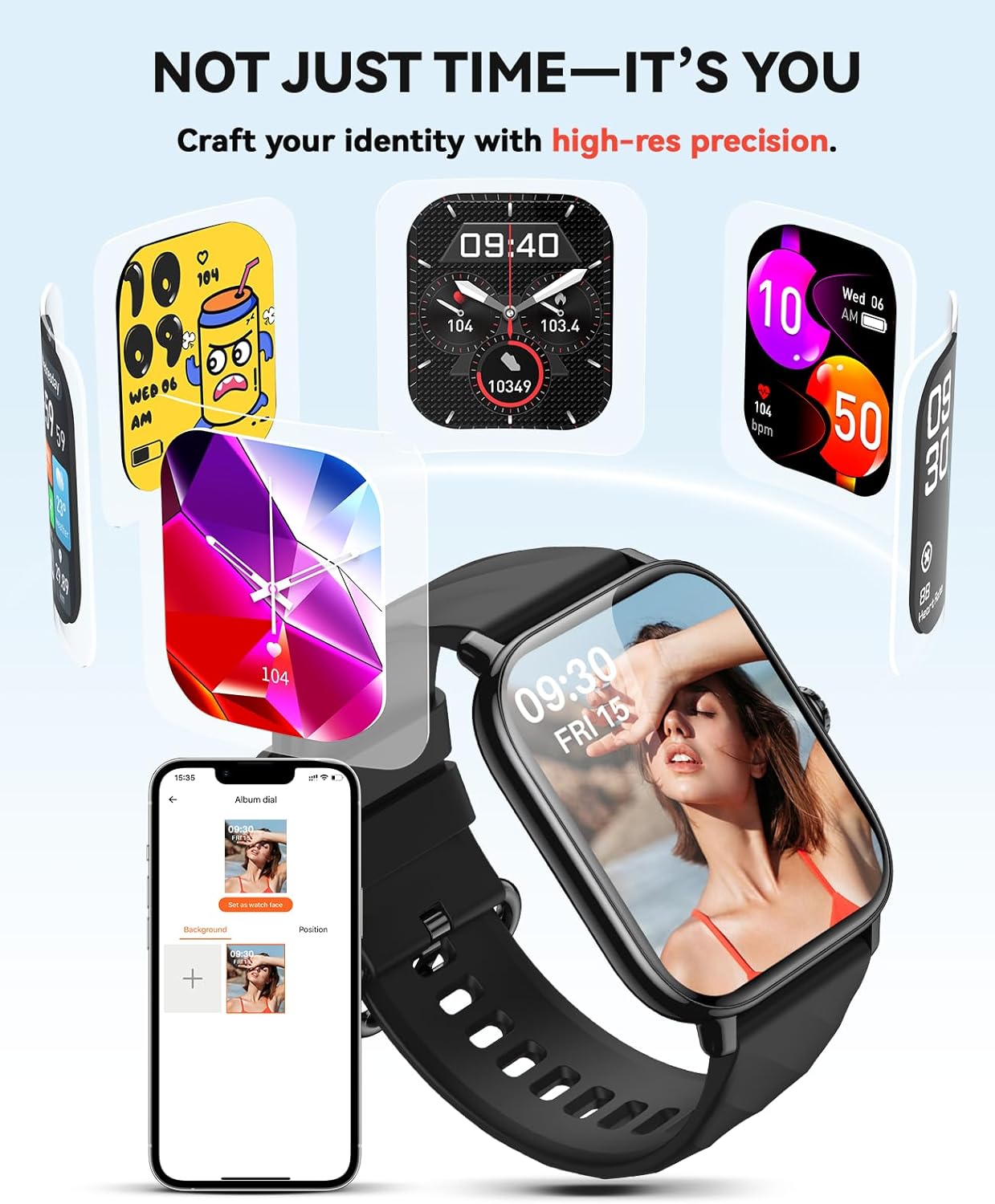 Smart Watches Fitness Tracker for Men Women with Step Counter, Sleep / Calorie Monitor, Pedometer, IP68 Waterproof, 120+ Sports for iPhone Android, 1.91”HD Touchscreen Smartwatch (Casual, Black, 1.91)