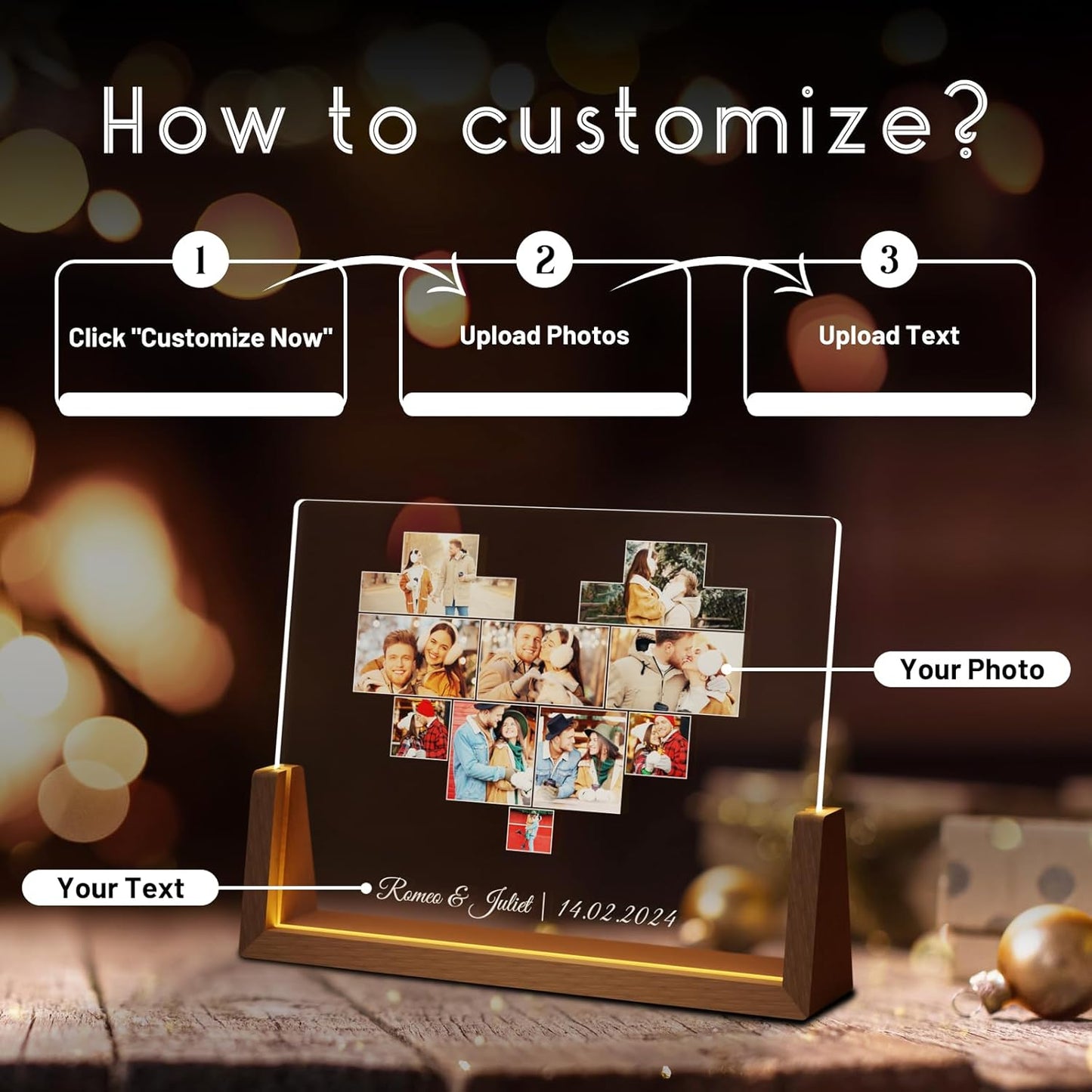 Photo Decorative Plaque Personalized Gifts, Custom Gifts for Him Her, Customized Picture Frame for Boyfriend Girlfriend Couples Wife Women on Anniversary Birthday