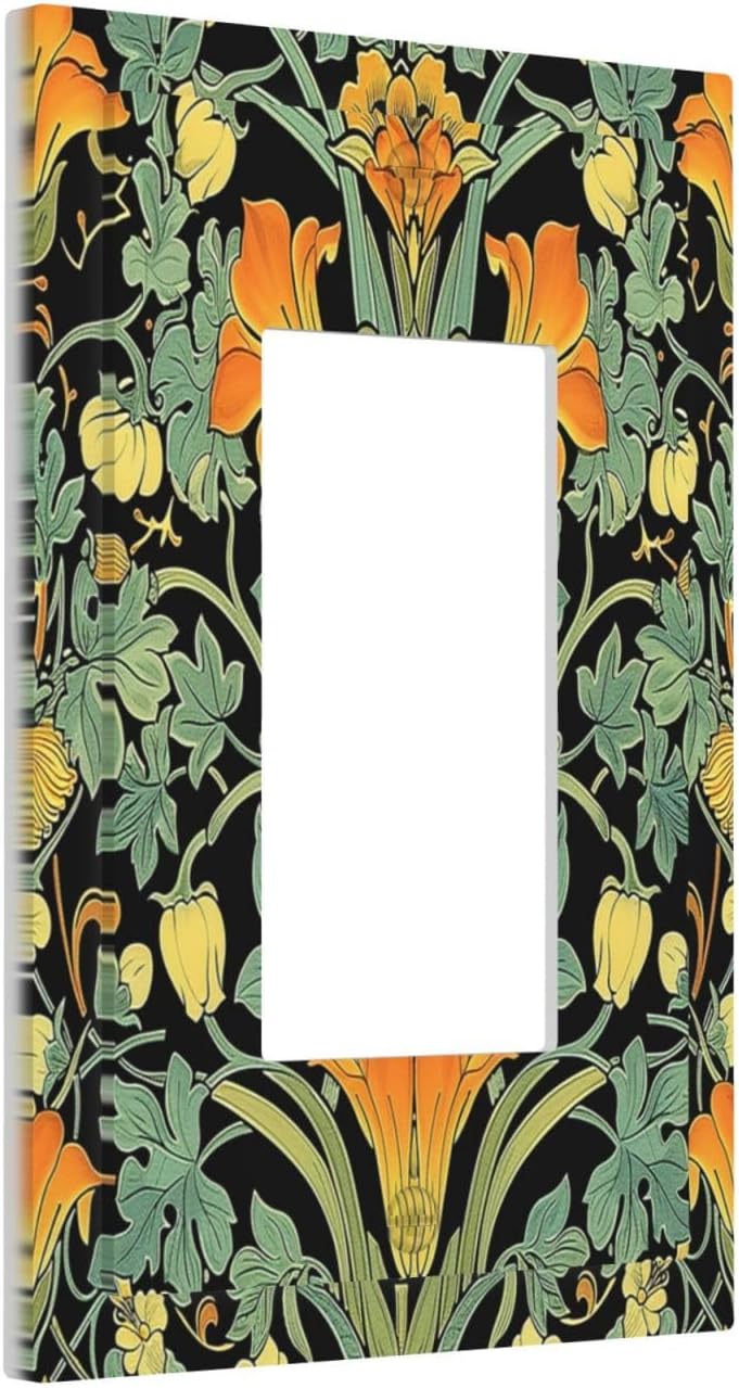 Decorative Outlet Covers William Morris Vintage Floral Green Yellow 1 Gang Single Rocker Light Switch Cover Plate Wall Plates GFCI Faceplate for Bedroom Home Decor