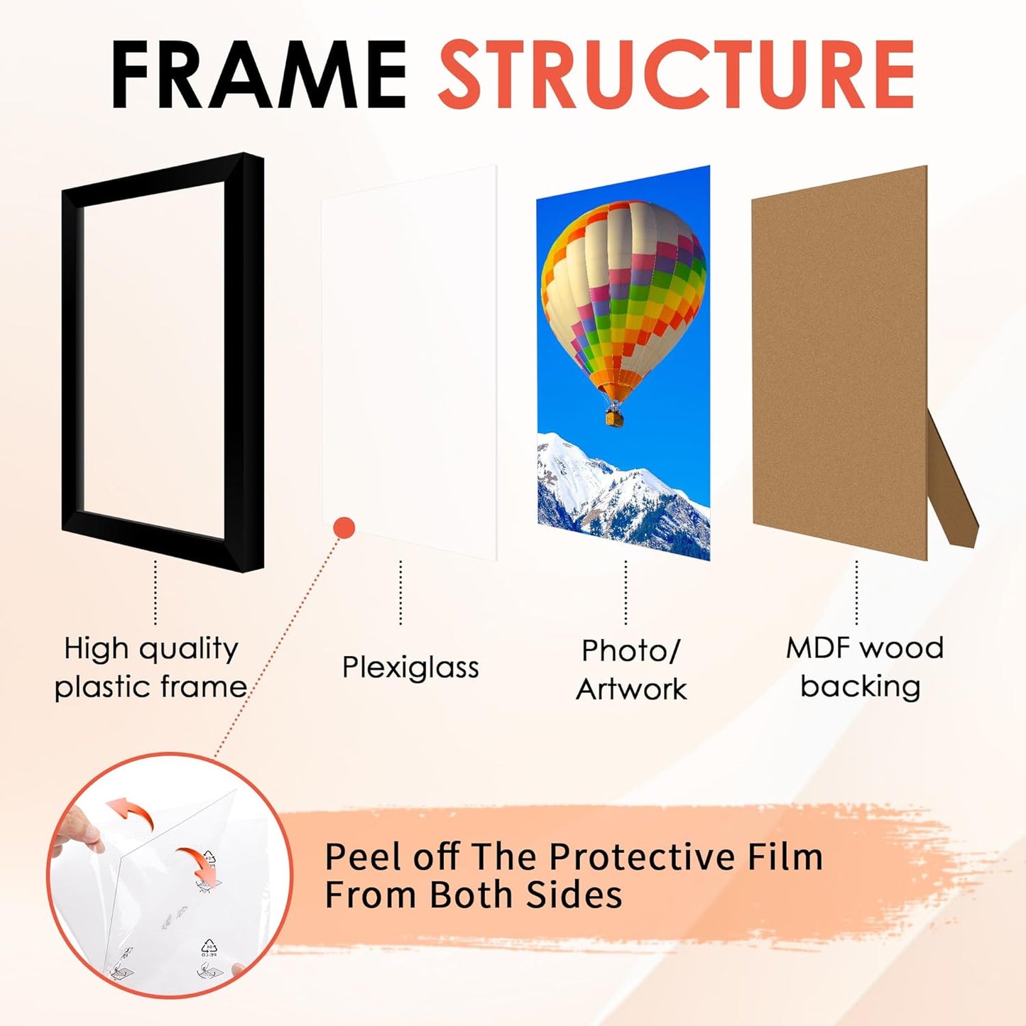 FIXSMITH 4x6 Picture Frame Set of 10, Black Photo Frames Bulk with HD Plexiglass for Wall Hanging or Tabletop Display, Multi Picture Frames Collage for Wall Decor