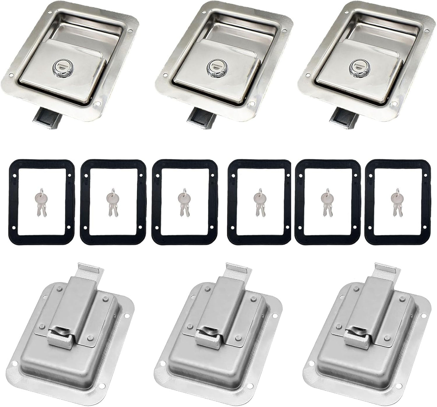 6 Pack Stainless Door Lock Heavy Duty Flush Mount Handle Latch for Trailer Toolbox RV Handle Latch with Gasket Keys