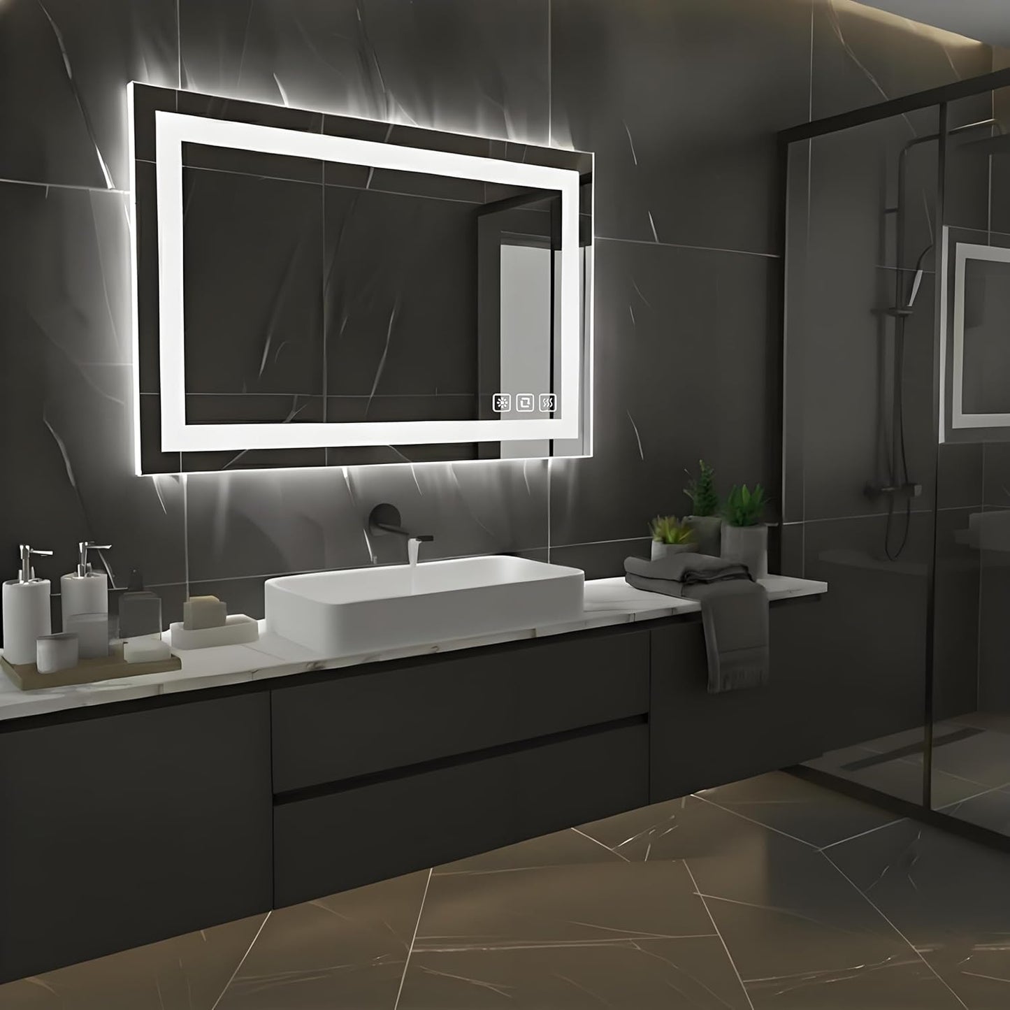 36 * 28inches LED Mirror, Smart Bathroom Mirror with Lights, Anti-Fog, Tempered Glass, 3 Colors Dimmable, Front and Backlit, CRI 90+, Wall Mounted, Memory