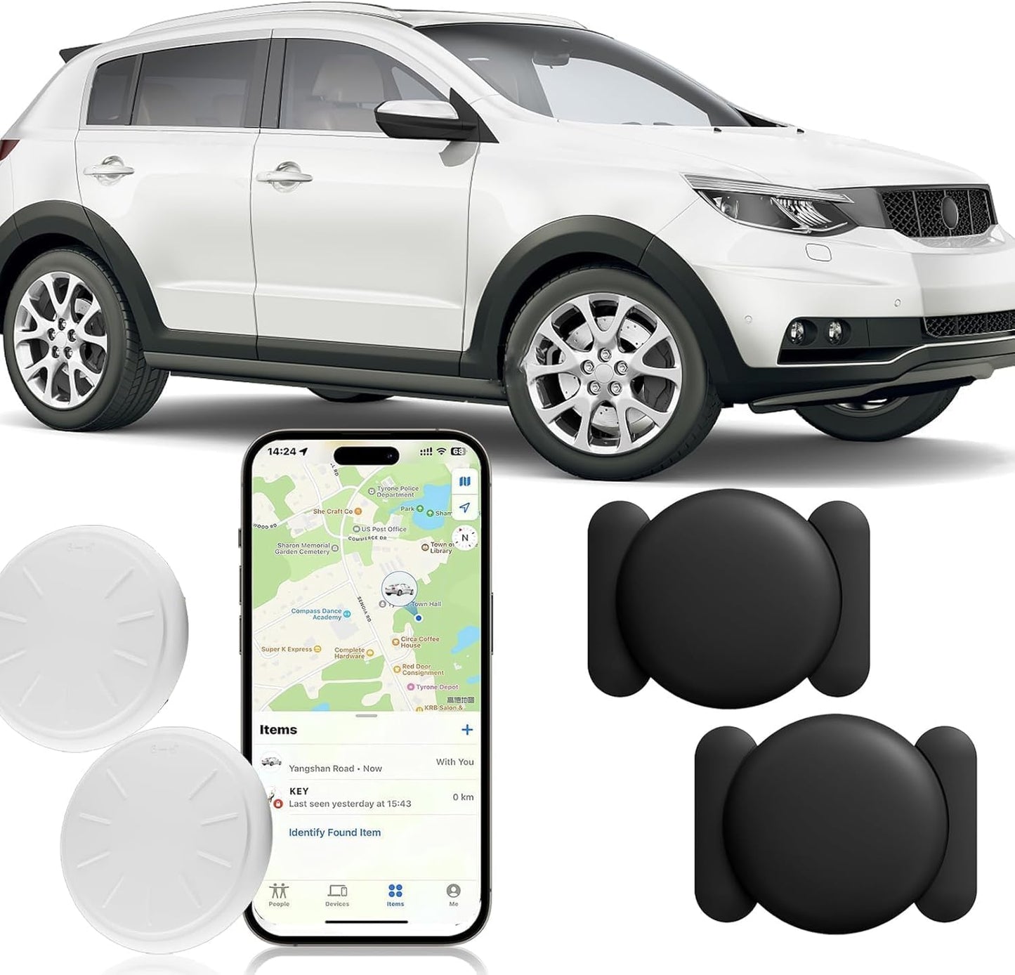 GPS Tracking Device for Vehicles No Monthly Fee,2PCS Real Time GPS Tracker for Car Work with Find My (iOS Only), Mini Car Tracker Device Hidden with Magnetic Case, Black