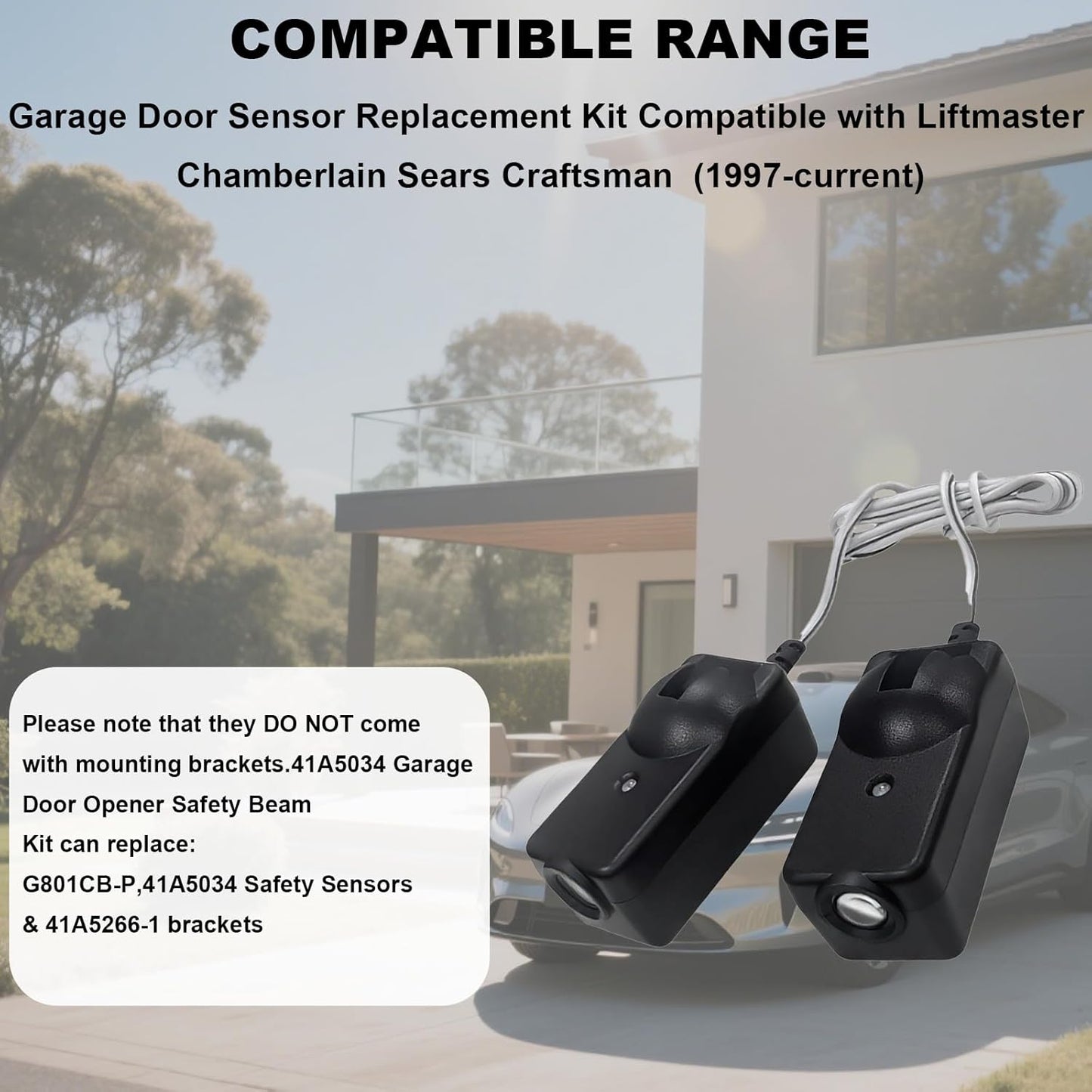 41A5034 Garage Safety Sensor Kit,Compatible with Liftmaster Chamberlain Craftsman Garage Door Sensor for 41A5034 G801CB-P, Garage Door Sensors Replacement (1997-current)