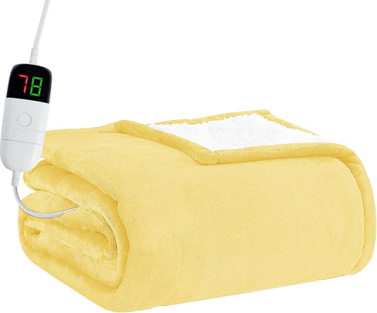 BOMOVA Heated Electric Blanket Twin Size - 62" x 84" Heating Blanket with 10 Heating Levels & 8 Hours Auto Off, Warm Flannel Blanket, Christmas Birthday Gifts for Women