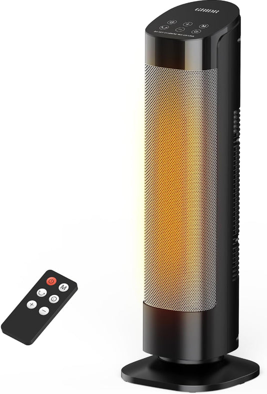 Space Heater Large Room, 23" Space Heaters for Indoor Use, 1500W PTC Ceramic Electric Heater with Thermostat and Remote, 80° Oscillation,12H Timer,Quiet Portable Heater for Office Bedroom Silver
