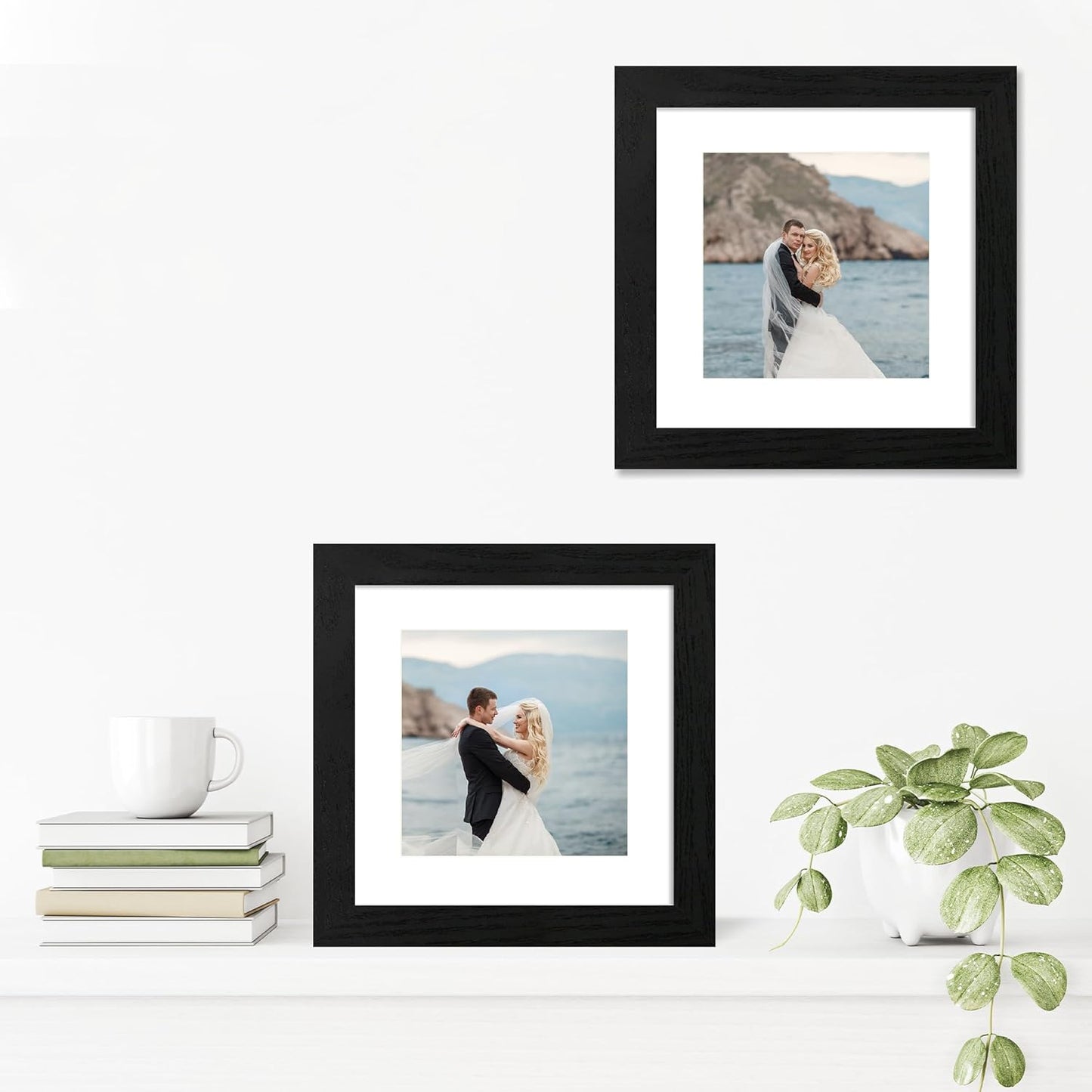 iRahmen 8x8 Picture Frames Set of 4 with High Definition Real Glass, Black Frames Display 6x6 Picture with Mat or 8x8 Without Mat, Wood Square 8 x 8 Photo Frame for Wall Mount and Tabletop Display