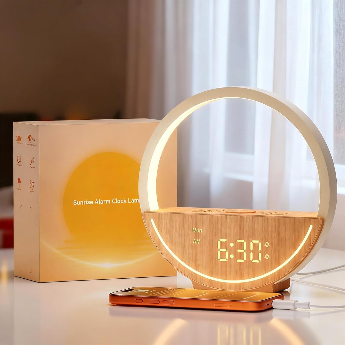Vivilumens Wake Up Light Sunrise Alarm Clock - White Noise Sound Machine with 10 Natural Sounds & 10 Pink Noises, Dual Alarms Weekdays & Weekends, Sleep Aid, Touch Control Night Light, Ideal for Gifts