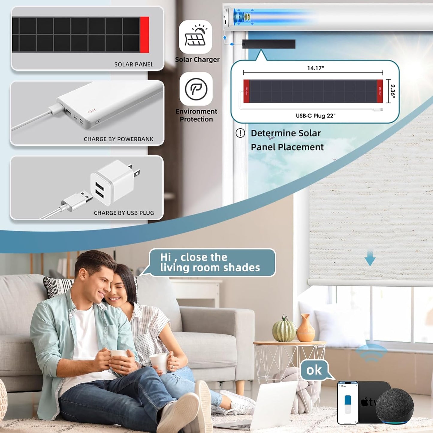 SmartWings Motorized Roller Shades Work with Homekit, 100% Blackout Smart Blinds for Windows, Cordless Remote Control Window Shades, Linen White, Customized Size