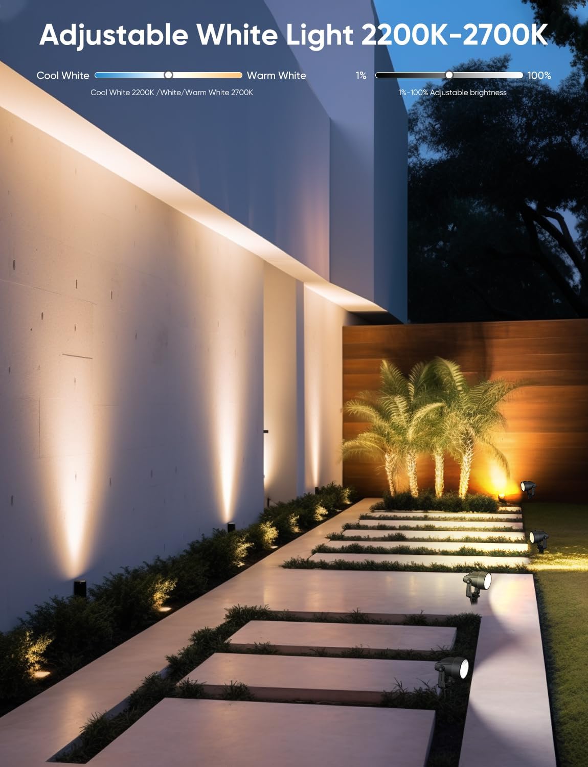 APPECK Landscape Lighting, RGBW Color Changing Low Voltage Landscape Lights with APP Control, IP65 Waterproof Outdoor Spotlights for Garden Yard Outside Decoration, 8 Pack