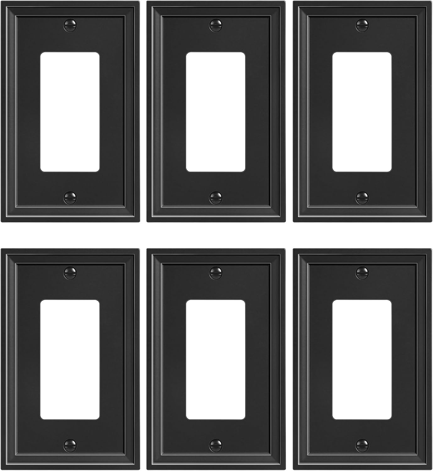 6-Pack Decorator Outlet Cover Plate, Black Decorative Switch Plates and Outlet Covers, Natural Bamboo Fiber Wall Plates for Electrical Outlets, Receptacle, GFCI Outlet, Dimmer Switch