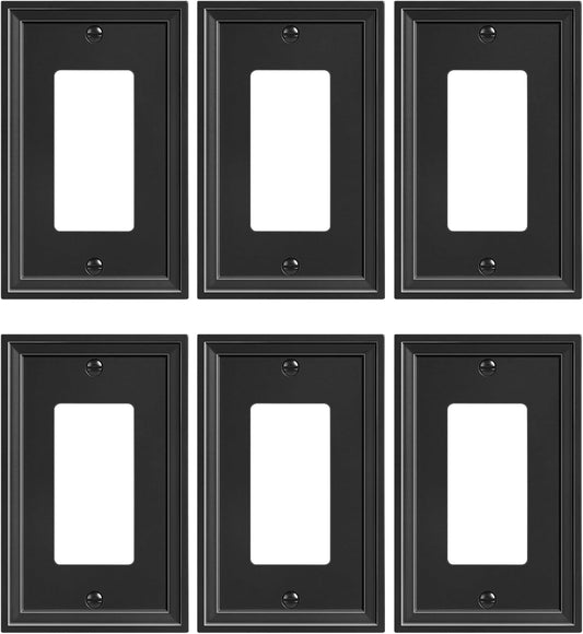 6-Pack Decorator Outlet Cover Plate, Black Decorative Switch Plates and Outlet Covers, Natural Bamboo Fiber Wall Plates for Electrical Outlets, Receptacle, GFCI Outlet, Dimmer Switch