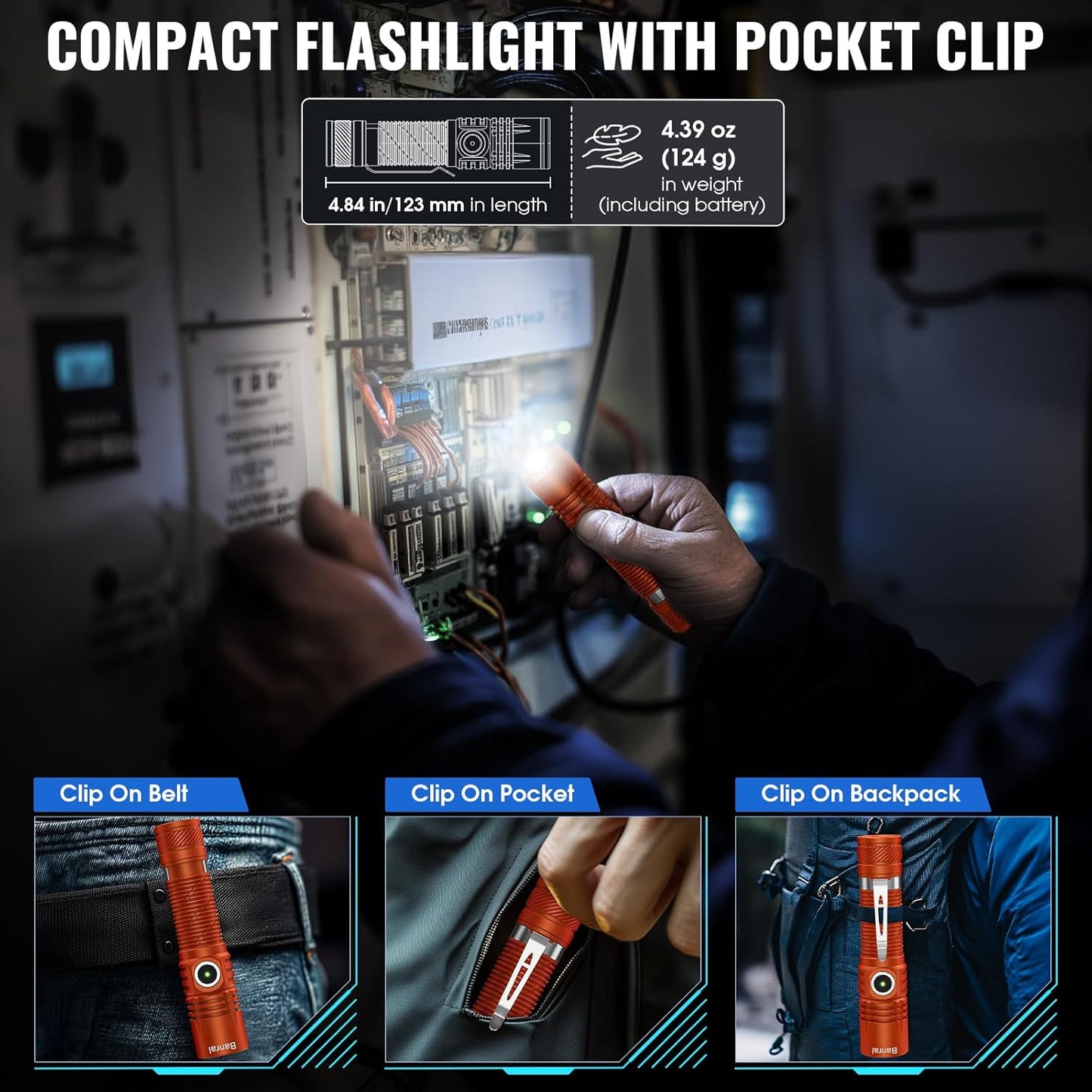 Rechargeable Tactical Flashlights, High Lumens Small Mini USB-C LED Flashlight, Compact EDC Flash Light, 4 Modes&Memory Function, Waterproof Pocket Lights for Home,Camping,Emergency (1, Orange)
