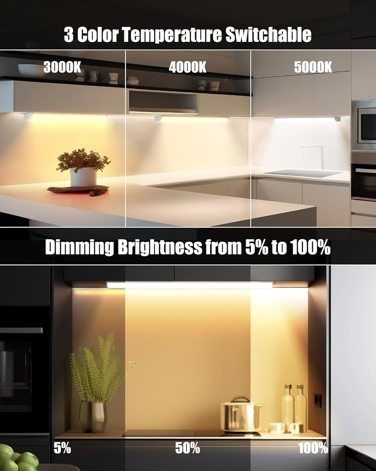 12 Inch Hardwired Under Cabinet Lighting, 3 Color Setting Dimmable LED Under Cabinet Lights Wired, 700LM Linkable Under Counter Lights for Kitchen, 8W, CRI>97