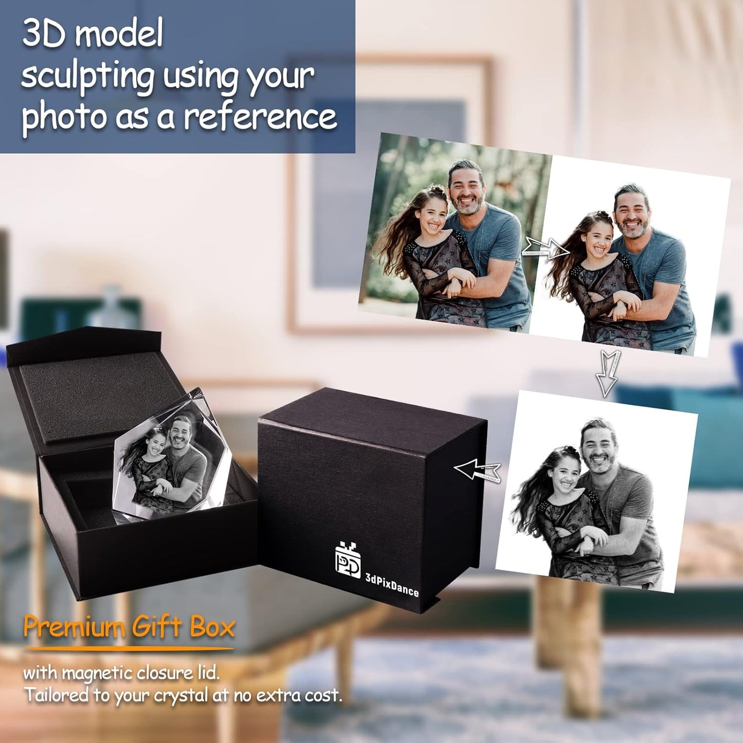 3D Crystal Photo,Christmas Personalized Gift,Personalized Gifts with Your Photo for Dad, Mom, Him, Her, Wife and Husband. Customized Picture Gift for Christmas, Birthday, Wedding, Anniversary, Memorial, Valentines Day