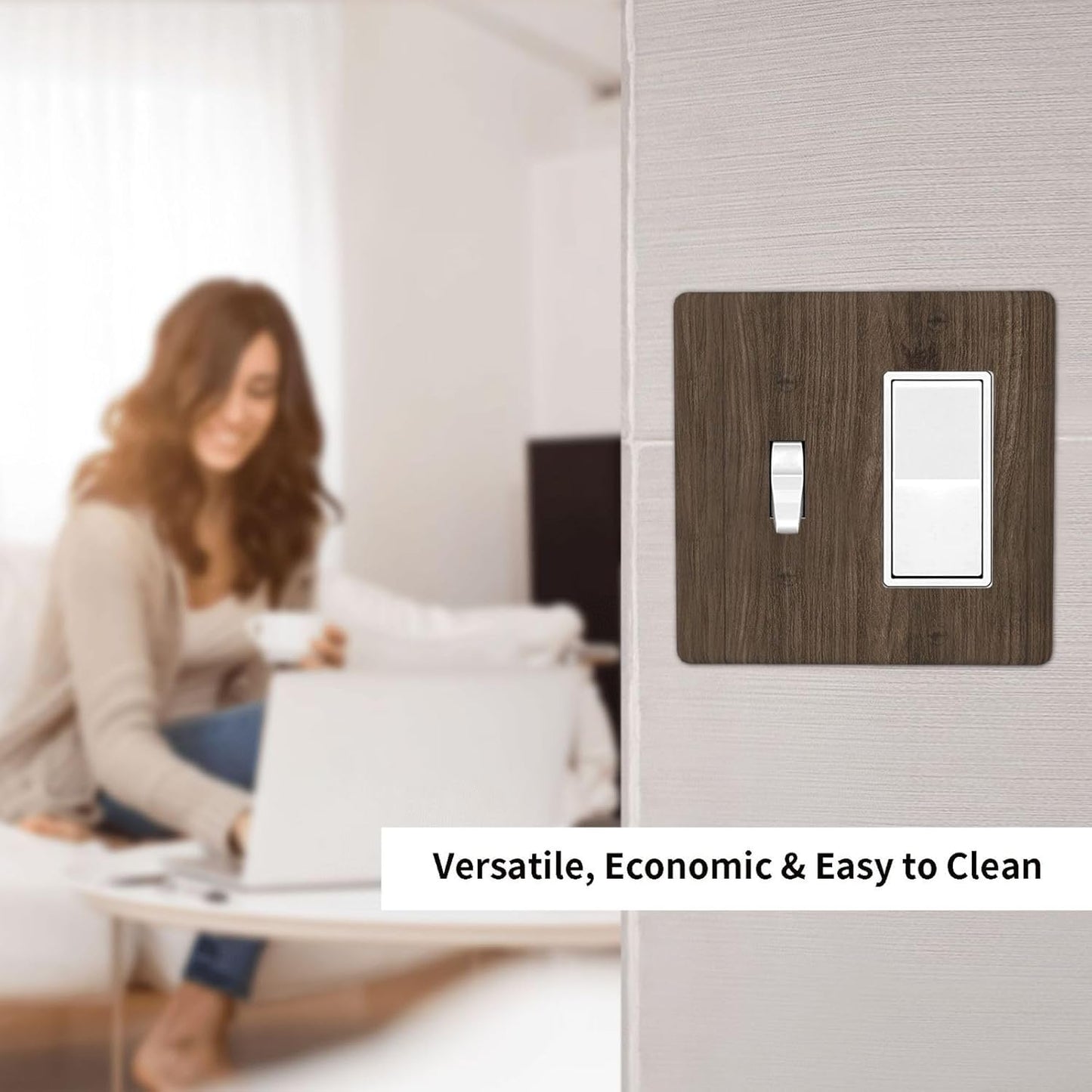 Outlet Covers Rustic Walnut Wood Grain 1 Toggle 1 Rocker Combo Light Switch Cover Plate Decorative Switch Plate Covers Electrical Wall Plate for Farmhouse Cabin Decor