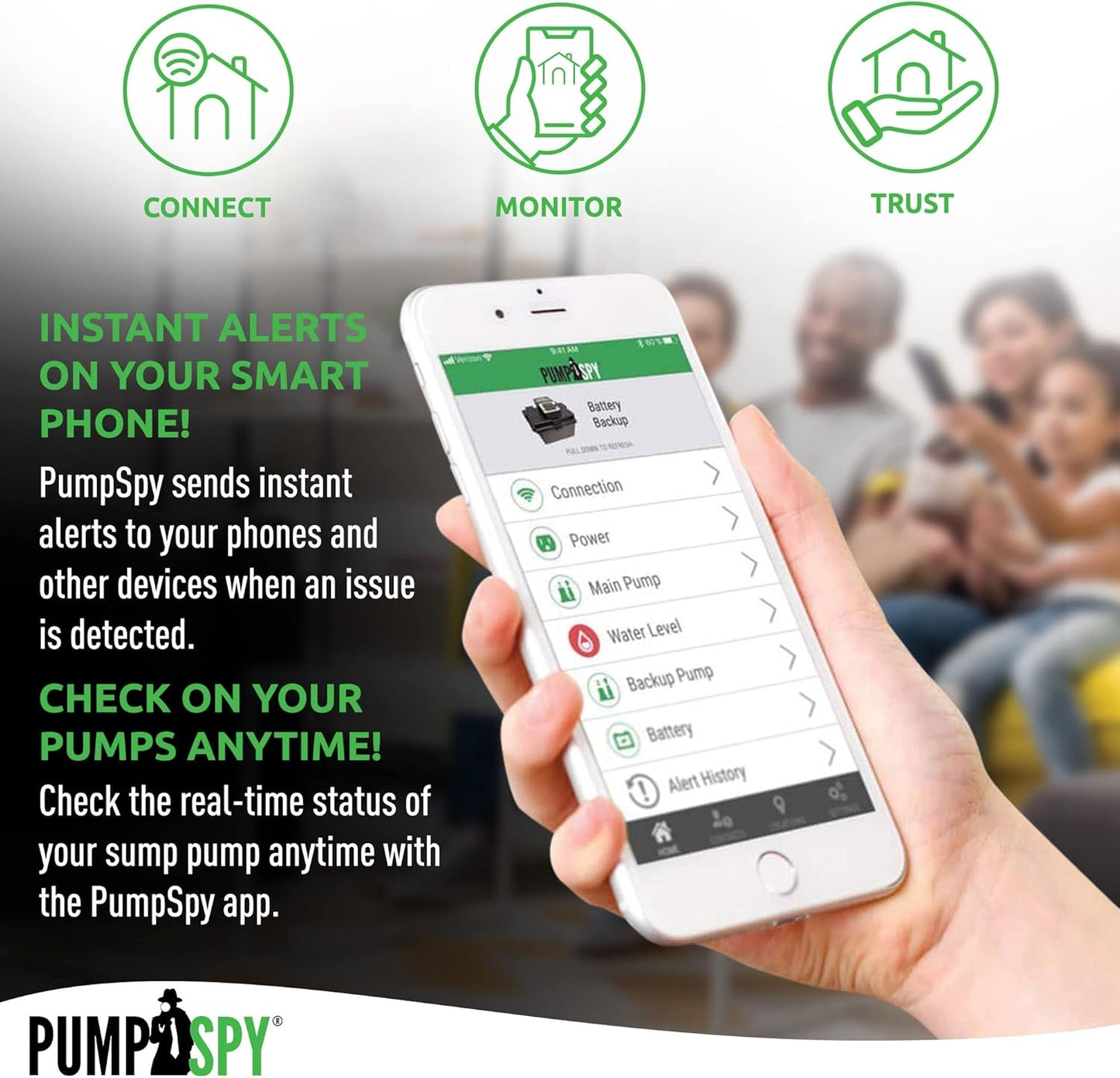 PumpSpy PS2000 WiFi Battery Backup Sump Pump System w/Internet Monitoring & Alerts, Sump Pump Battery Backup That Connects to 24/7 Remote Monitoring Service, Compatible w/PumpSpy App
