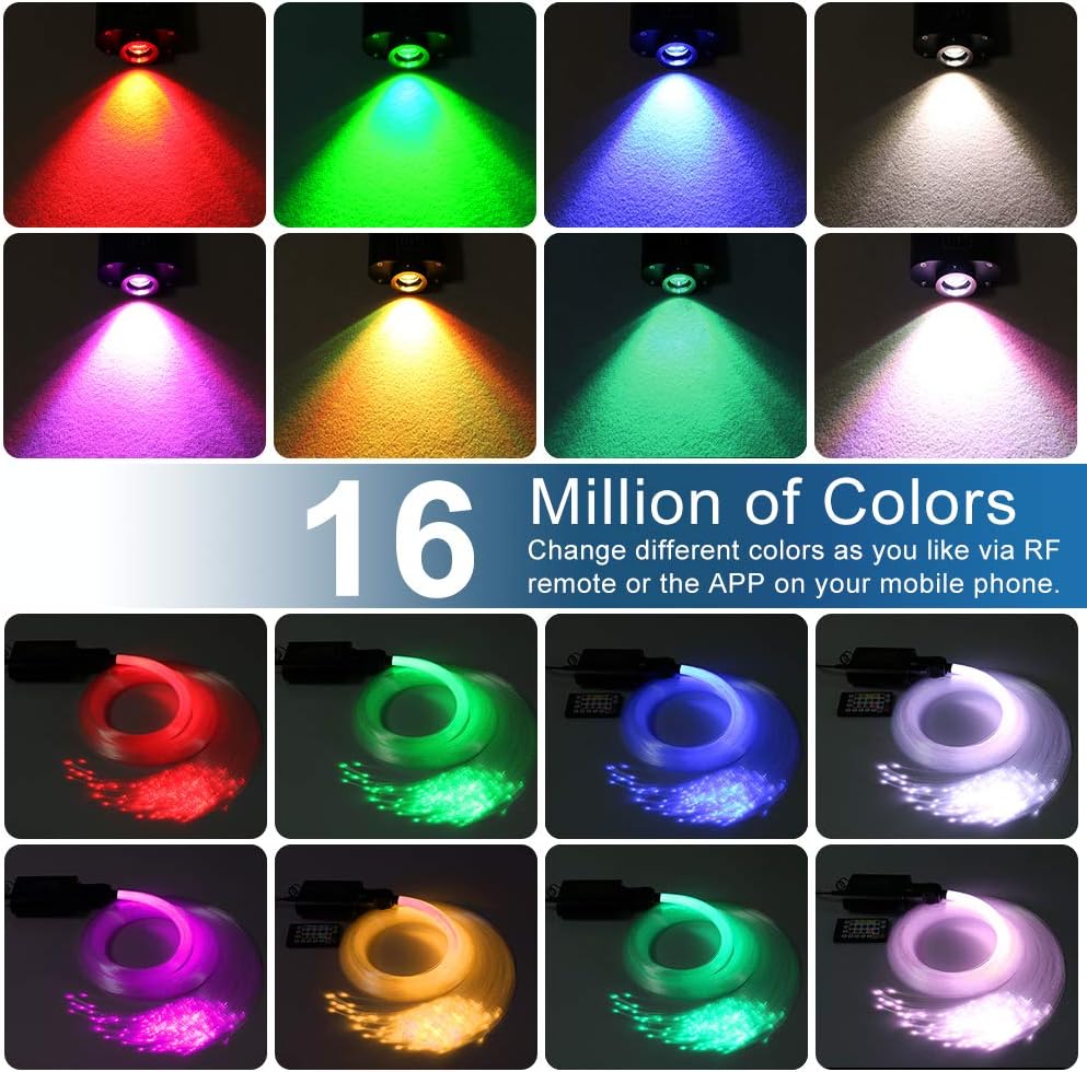 AZIMOM 16W Car Use Sound Activated Fiber Optic Light Box Engine Music Sensor Mode RGBW APP/Remote Control Starlight Engine Driver for Car Indoor Star Lighting Decoration