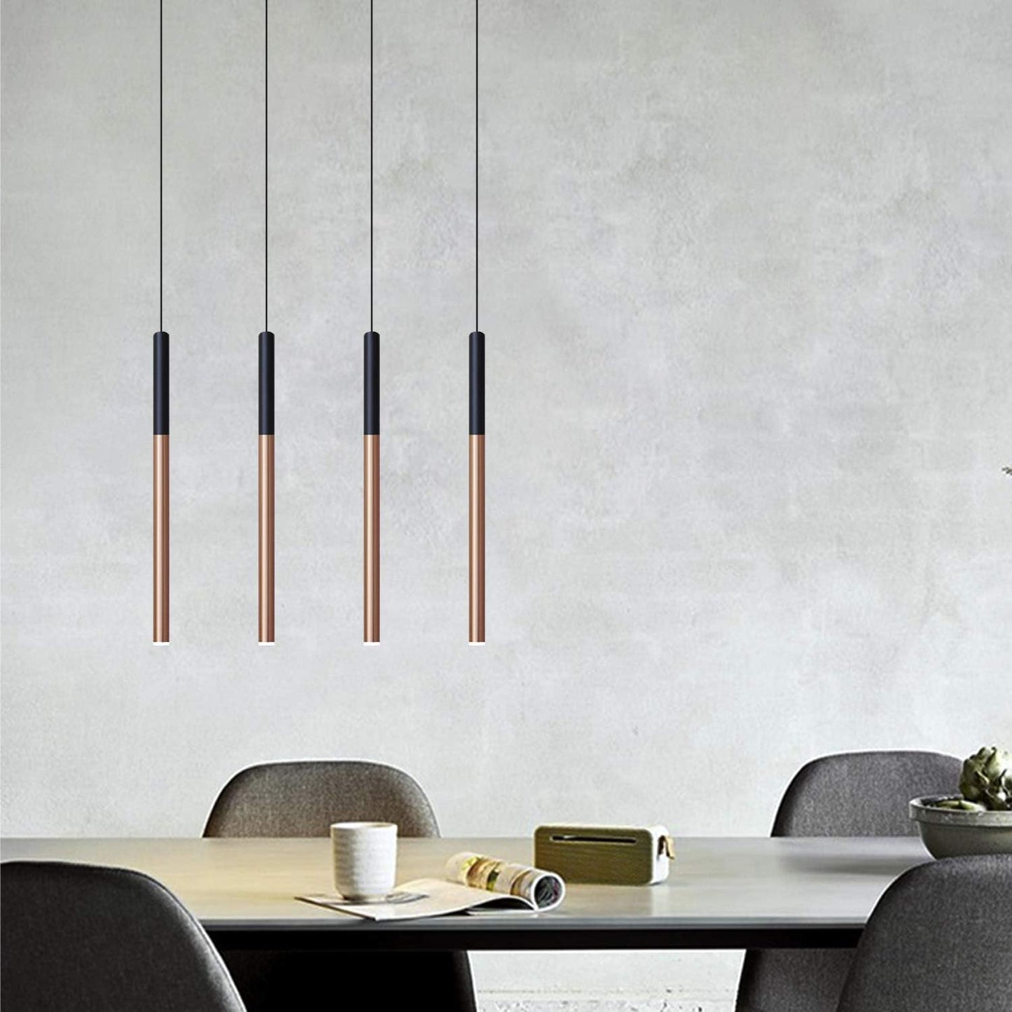 ALTAIR 4 Mini Pendant Lighting Black-Copper - LED Hanging Light Fixture for Kitchen Island, Bar, Foyer - Cluster Pendants - Dimmable, Adjustable Wire, Lamp Bulb Included
