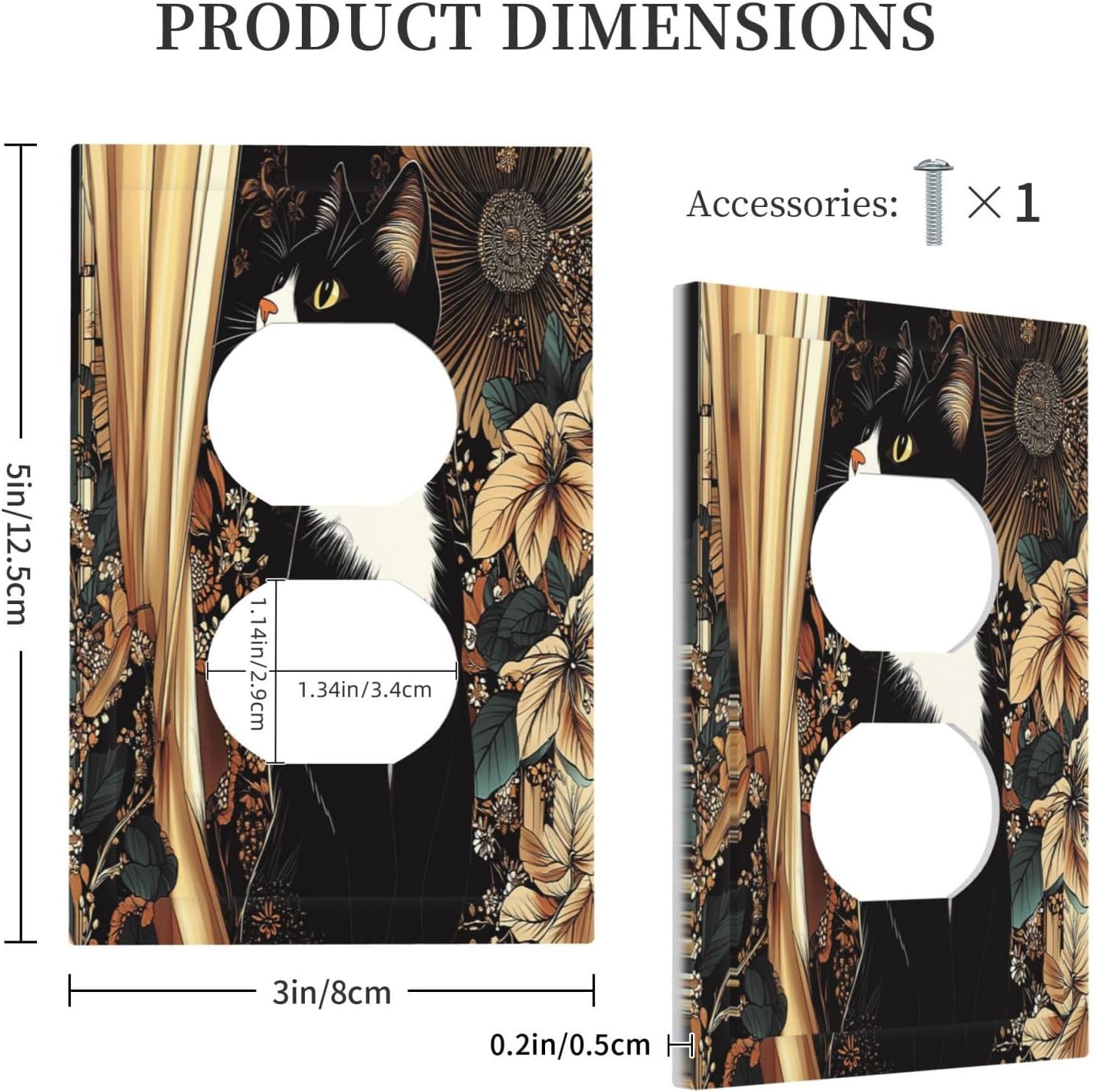 Outlet Covers Boho Mandala Floral Black Cat Vintage Flower 1 Gang Duplex Light Switch Cover Decorative Switch Plates Electrical Receptacle Faceplate Wall Plate For Farmhouse Home Decor