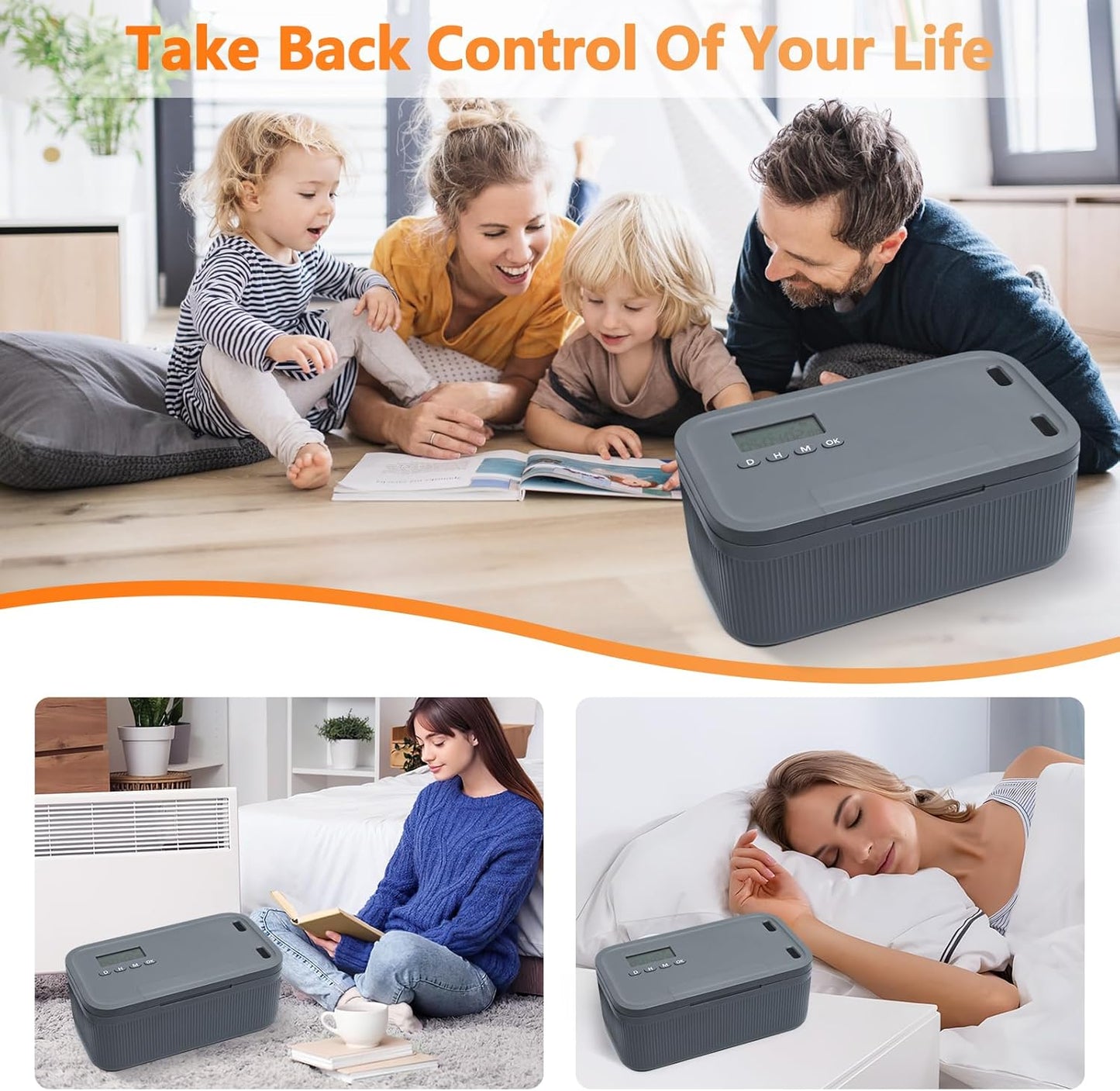 Timed Lock Box for Phone & Snacks | 2-in-1 Smart Lock with Digital Timer & Quick Access | BPA-Free Refrigerator Safe Container for Medicine,Electronics (5.5x5.5x6.3in) Gray