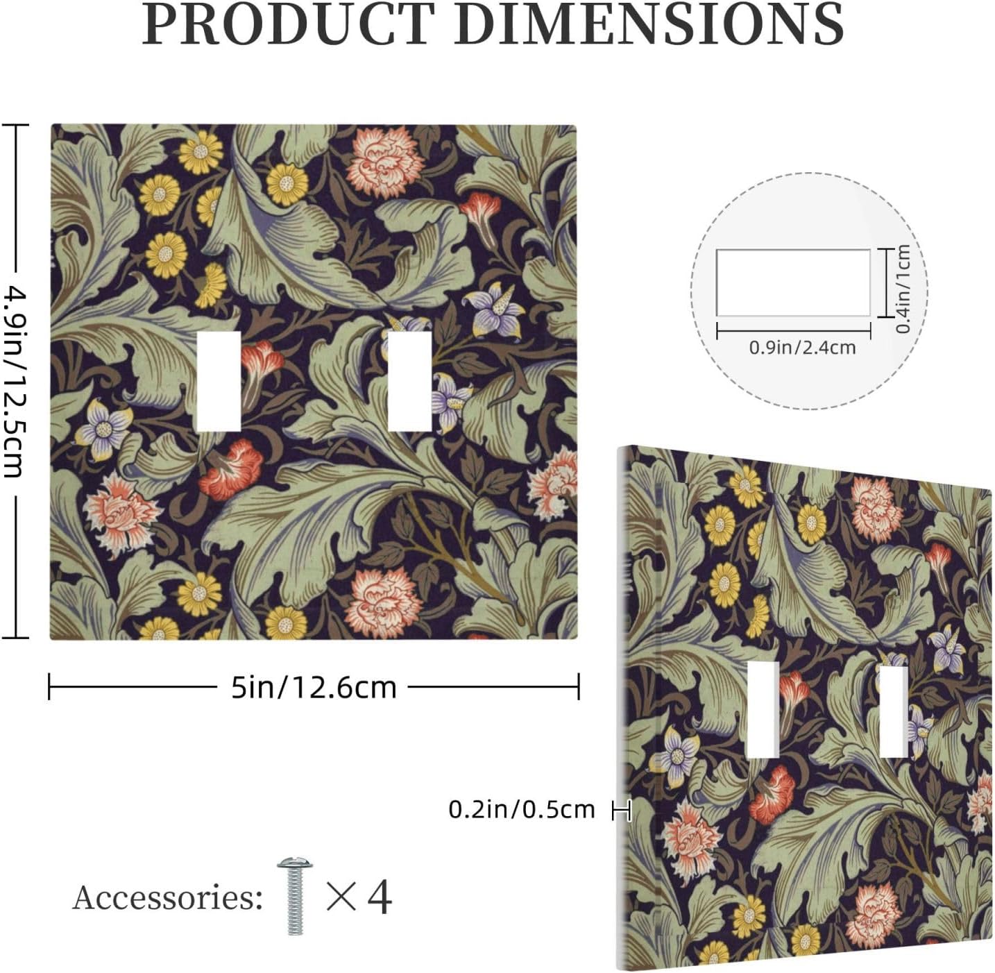 Boho William Morris Floral Green Leaves Flower Decorative Switch Plates 2 Gang Double Toggle Outlet Light Switch Cover Wall Plate Electrical Faceplate for Farmhouse Home Decor