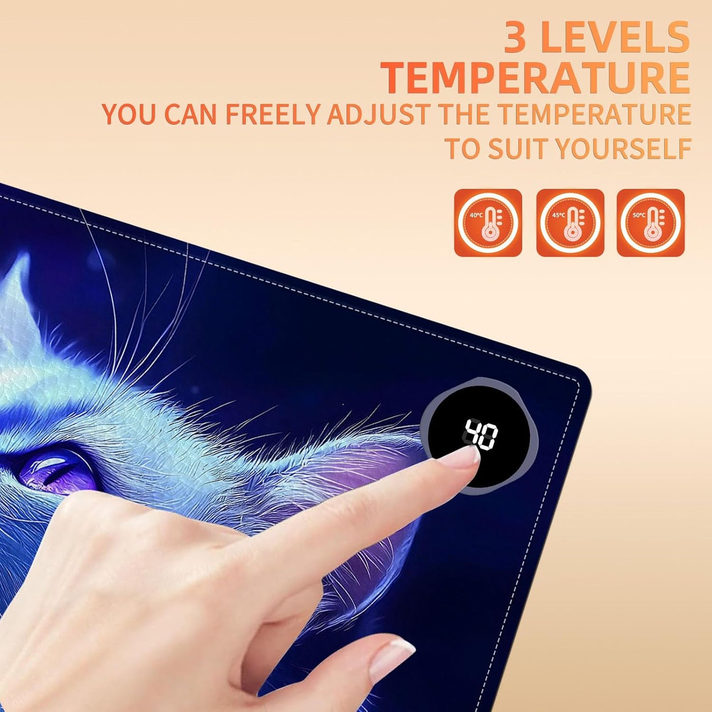 Heated Mouse Pad, Warm Desk Pad, Keyboard Mat 23.6 x 14 Inch Large Size Intelligent Fast Heating, 3 Speed Adjustable, Timed Auto Power Off for Game Office Home, Blue Cat Butterfly