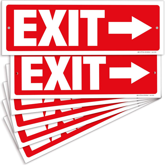iSYFIX Exit Signs - 6 Pack 12x4 Inch Directional Arrow Signs, 40 mil Polystyrene Plastic, UV Laminated, Scratch & Fade Resistant, Waterproof - Ideal for Office, Theater, School, Business