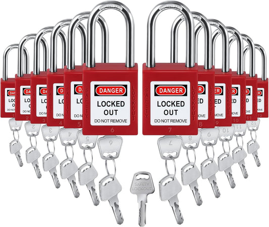 Landhoow 12 Set Lockout Tagout Locks and Keys Kit Loto Locks Different Safety Lock 2 Keys Per Lock Tag Out Padlocks for Electrical Lockout Tag Out Stations and Devices Kits (Red)