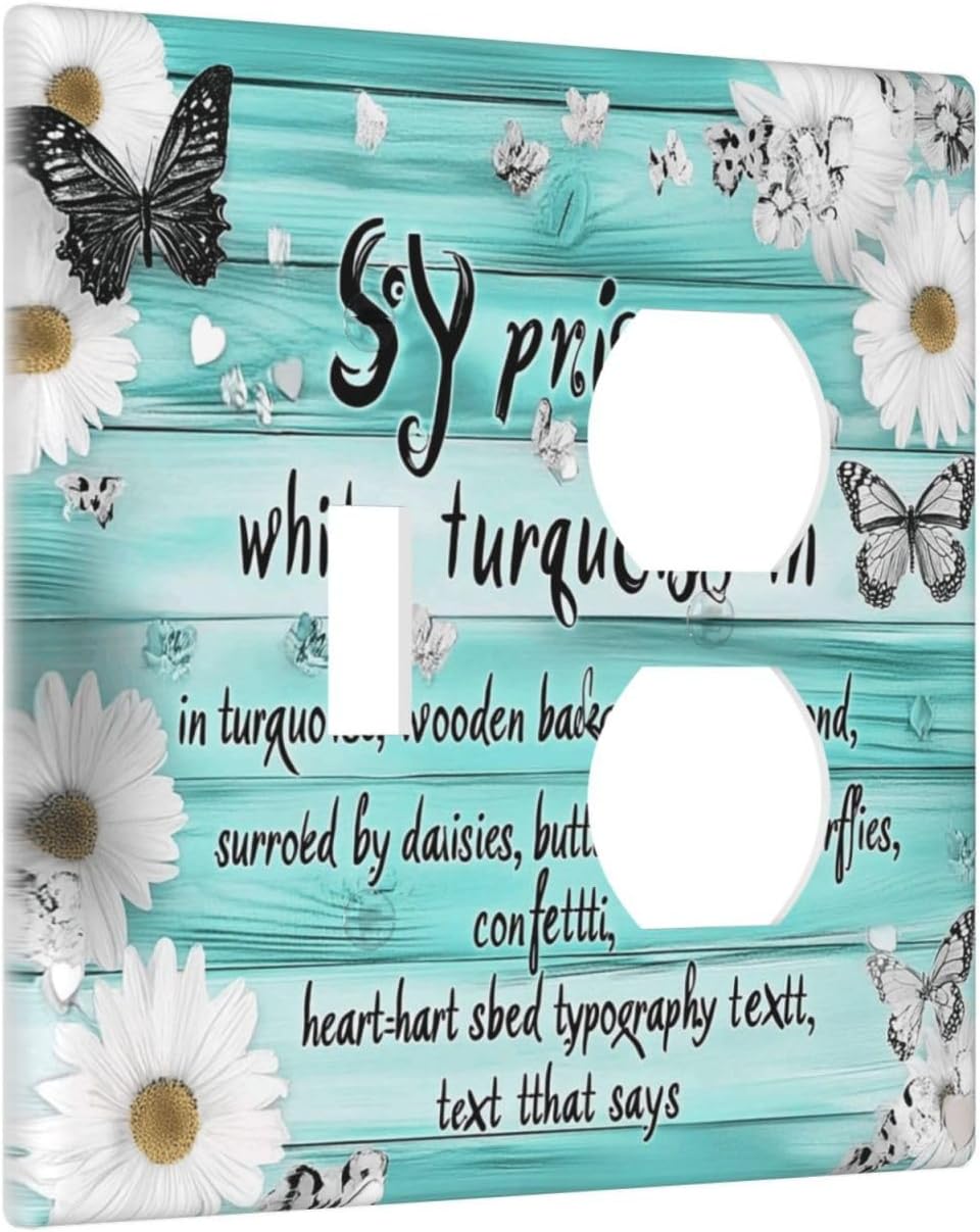 Teal Butterfly Daisy Rustic Wooden Signs Wallplates 1 Toggle 1 Duplex Switch Plate Electrical Gfci Faceplate Decorative Light Switch Covers For Farmhouse Cabin Decor