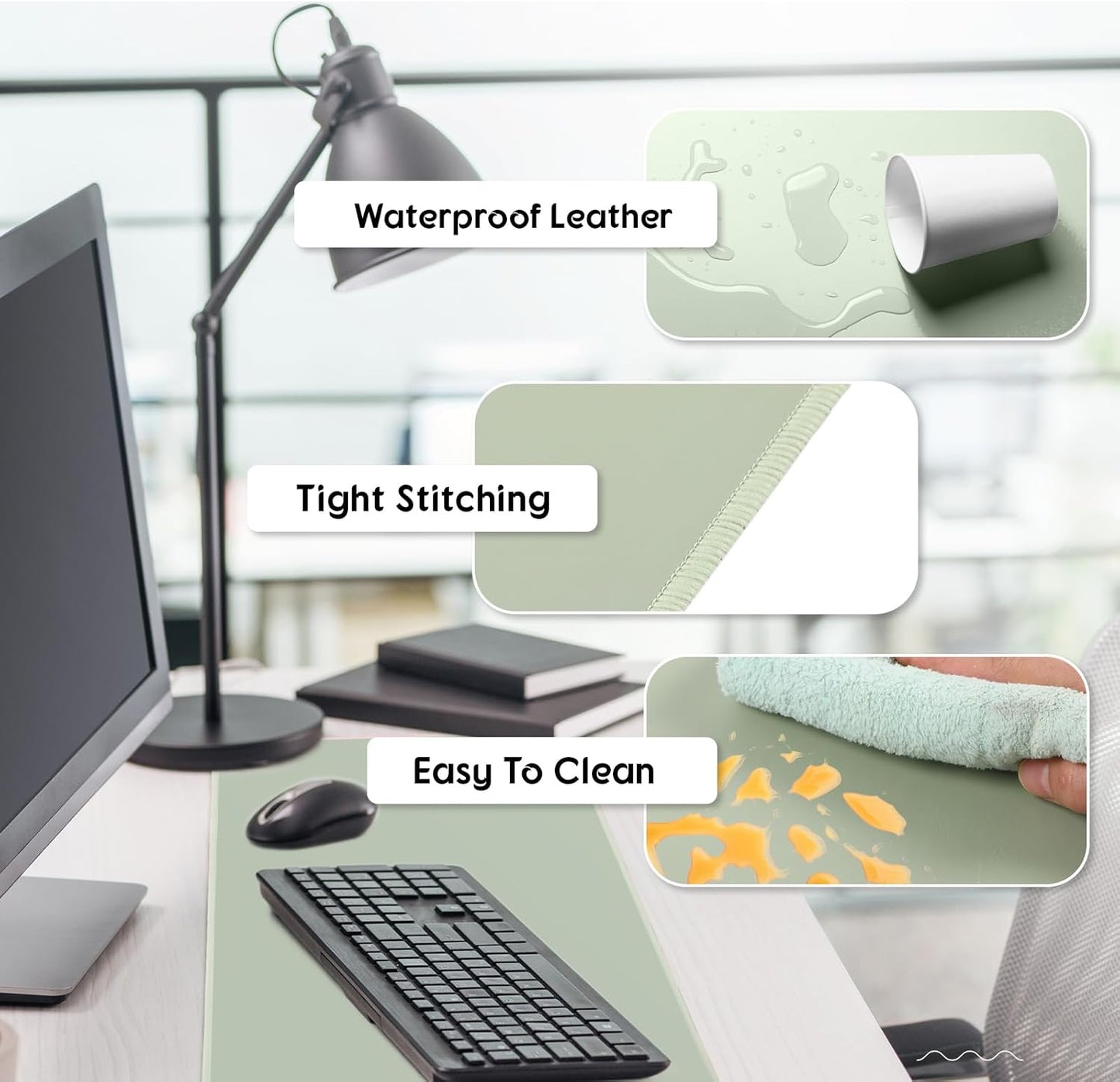 Konohan Heated Large Desk Mat PU Leather Warm Mouse Pad with 5 Heating Level & 4 Hour Auto Shut-Off Heating Keyboard Pad Warmer Gaming Mice Mat Only Supports 110v(Gray-Green Color,31.5" X 13")