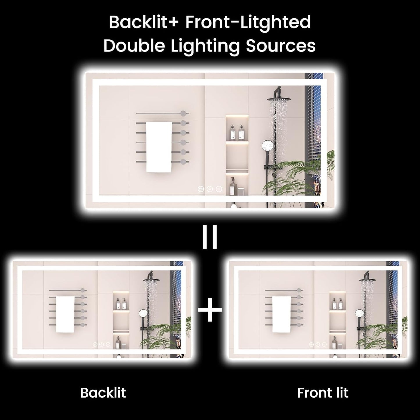 36X36 LED Bathroom Mirror with Lights, Anti-Fog, Backlit + Front Lit (CRI>90), Lighted Bathroom Vanity Mirror for Wall, Memory Function, Dimmable, Tempered Glass, Shatter-Proof