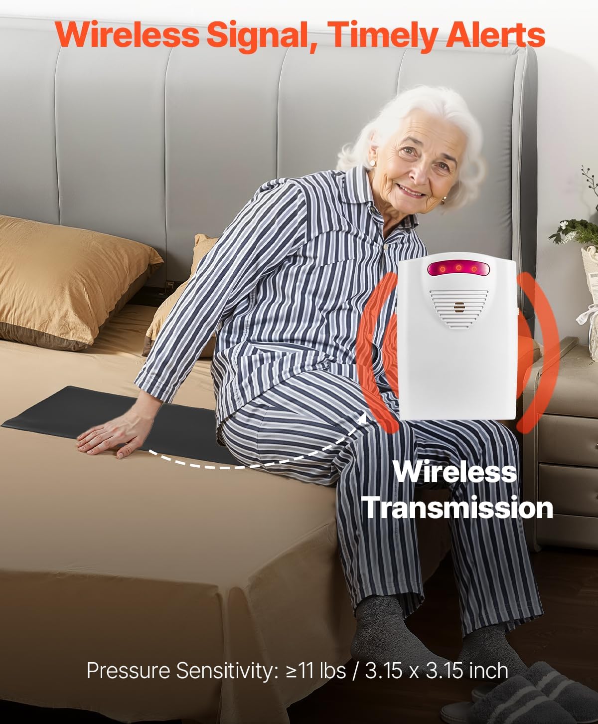 VEVOR Bed Alarm System for Elderly Adults, 14 x 30-inch Wireless Bed Sensor Pad with Pager, Safety Bed Alarms and Fall Prevention Pad for Home, Hospital, Rehabilitation Center