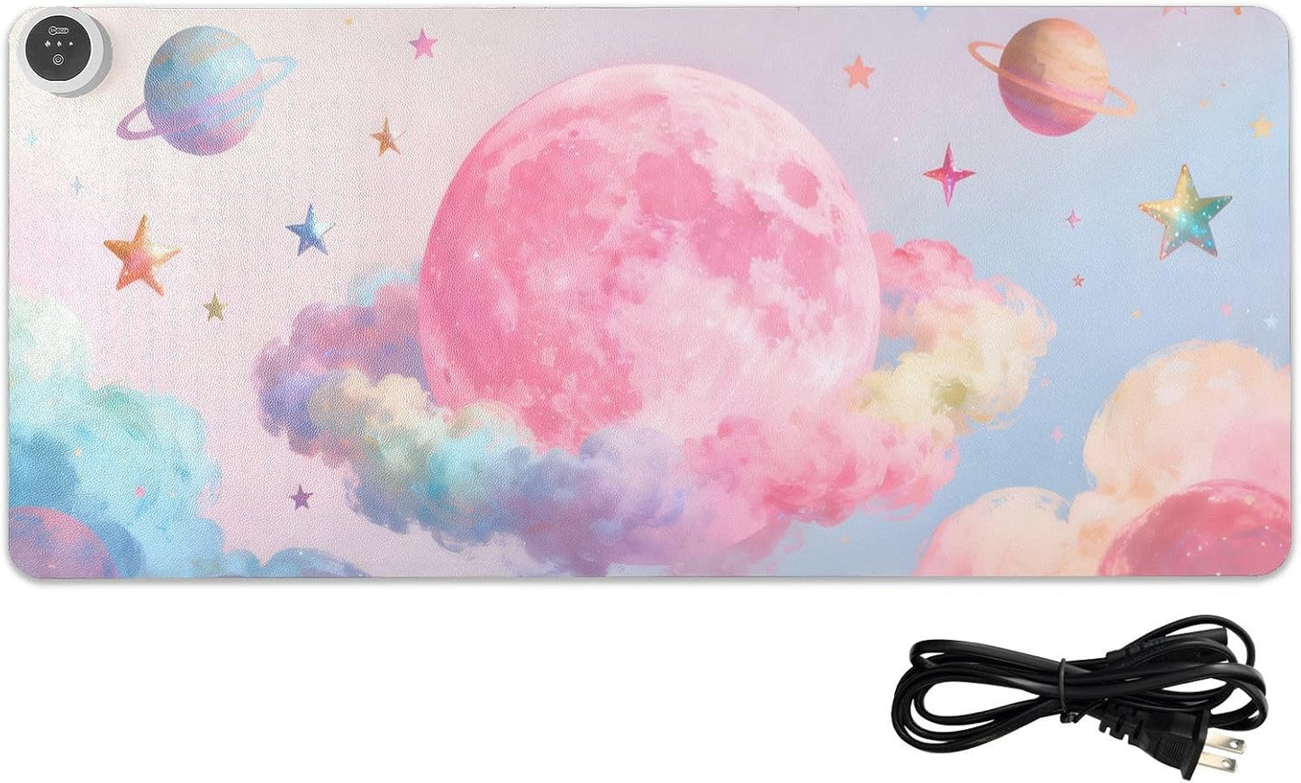 Large Heated Mouse Pad,Leather Desk Mat,31.5"x13",Hand Warmer Pads for Desk,Sky(Orange Pink)