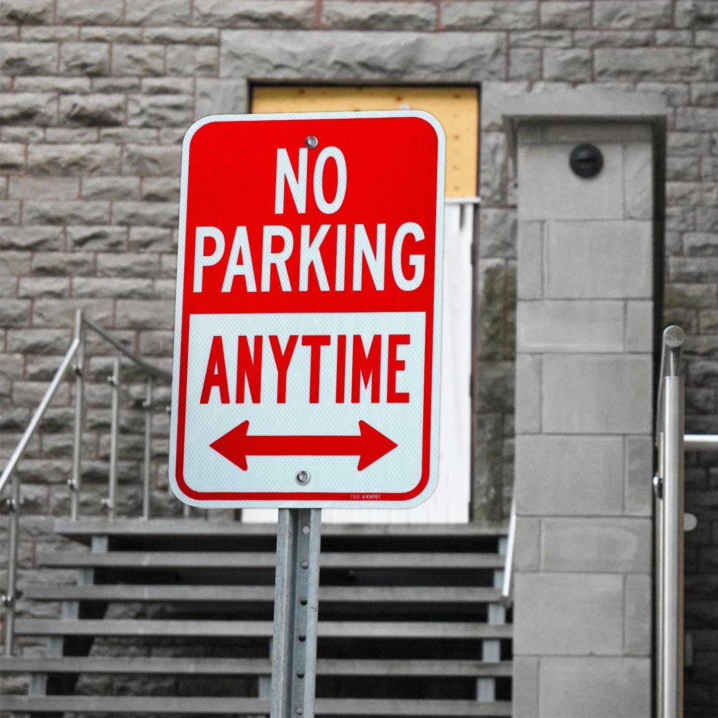 T&R Large No Parking Anytime Sign, 18" x 12" Engineer Grade Reflective Sheeting, Rust Free Aluminum, Waterproof, Fade Resistant, 2 Pre-drilled Holes