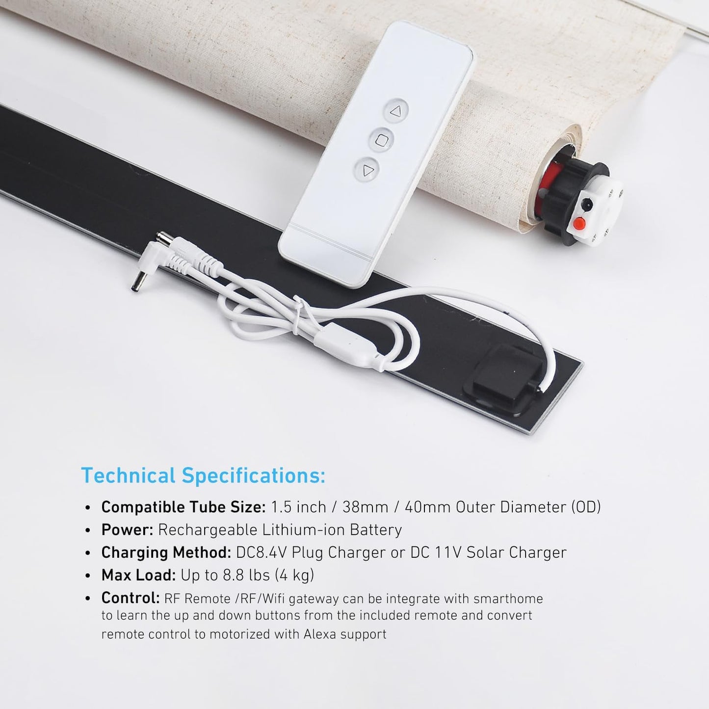 Rollerhouse ERB25 Battery Roller Shade Motor for DIY Electric Roller Blind/Shade Tubular Motor for 1.5 inch/38/40mm Tube