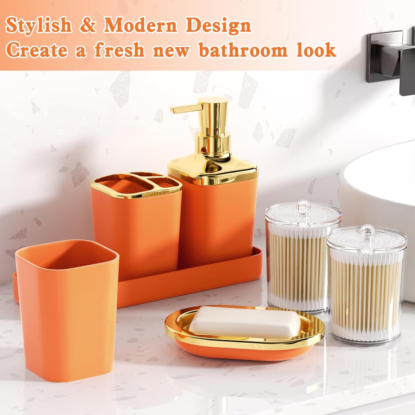 Bathroom Accessories Set - 26PCS Orange Bathroom Set, Bathroom Accessory Set with Shower Curtain and Rugs and Bathtub Mats for Home