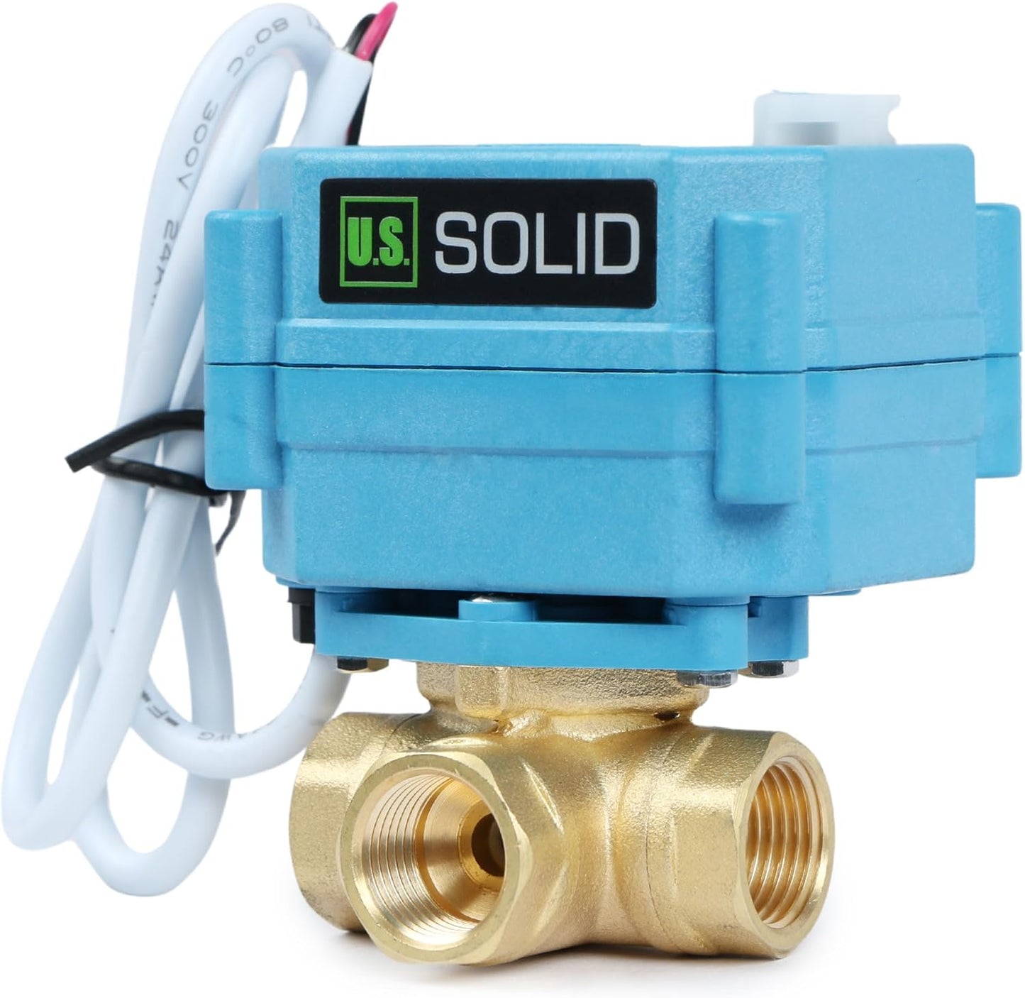 U.S. Solid 3/8" 3 Way Brass Motorized Ball Valve 110-230VAC, L Type Water Shutoff Valve with Manual Function, Standard Port, NOT for Drinking Water