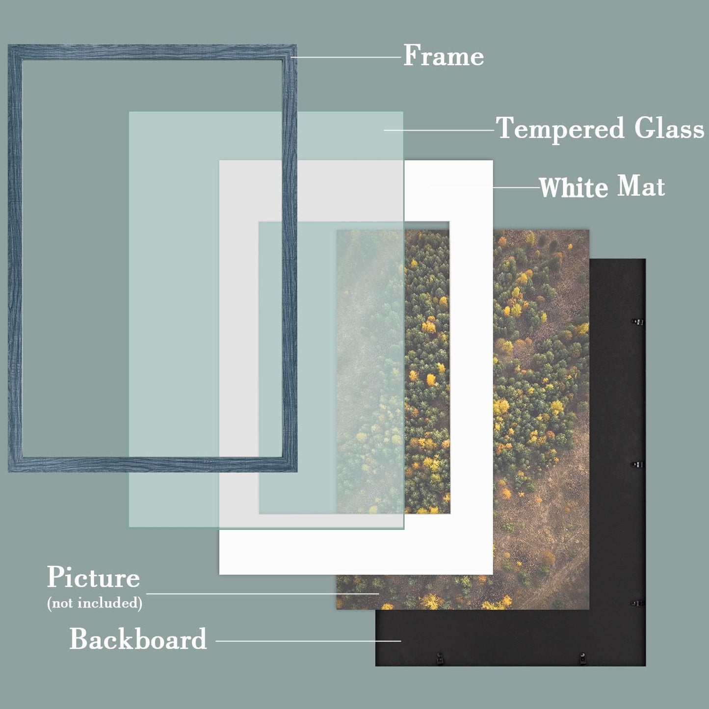 Golden State Art, 16X24 Picture Frame with Mat for 12X18 - High Definition Glass Wall Mounting Horizontal Vertical Display (Blue, 1 Pack)
